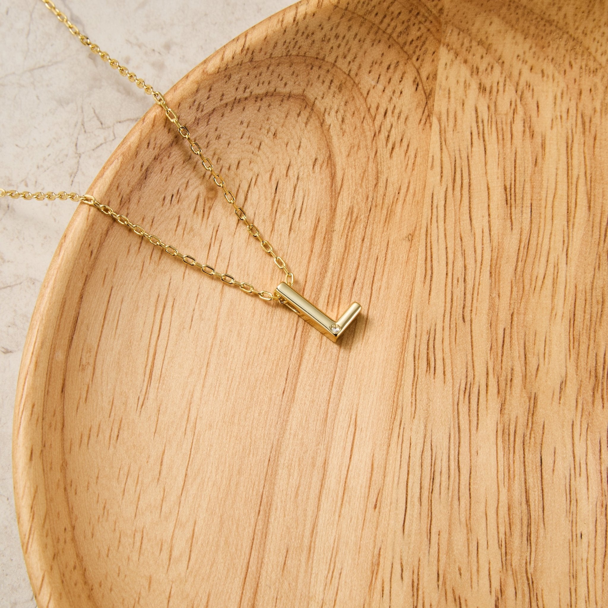 18k Gold Plated Initial Necklace Letter L Created with Zircondia® Crystals