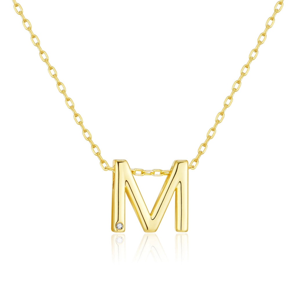 18k Gold Plated Initial Necklace Letter M Created with Zircondia® Crystals