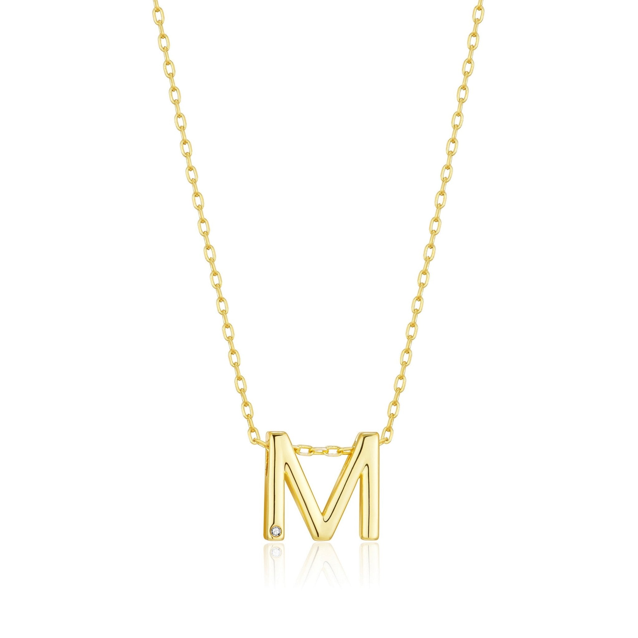 18k Gold Plated Initial Necklace Letter M Created with Zircondia® Crystals