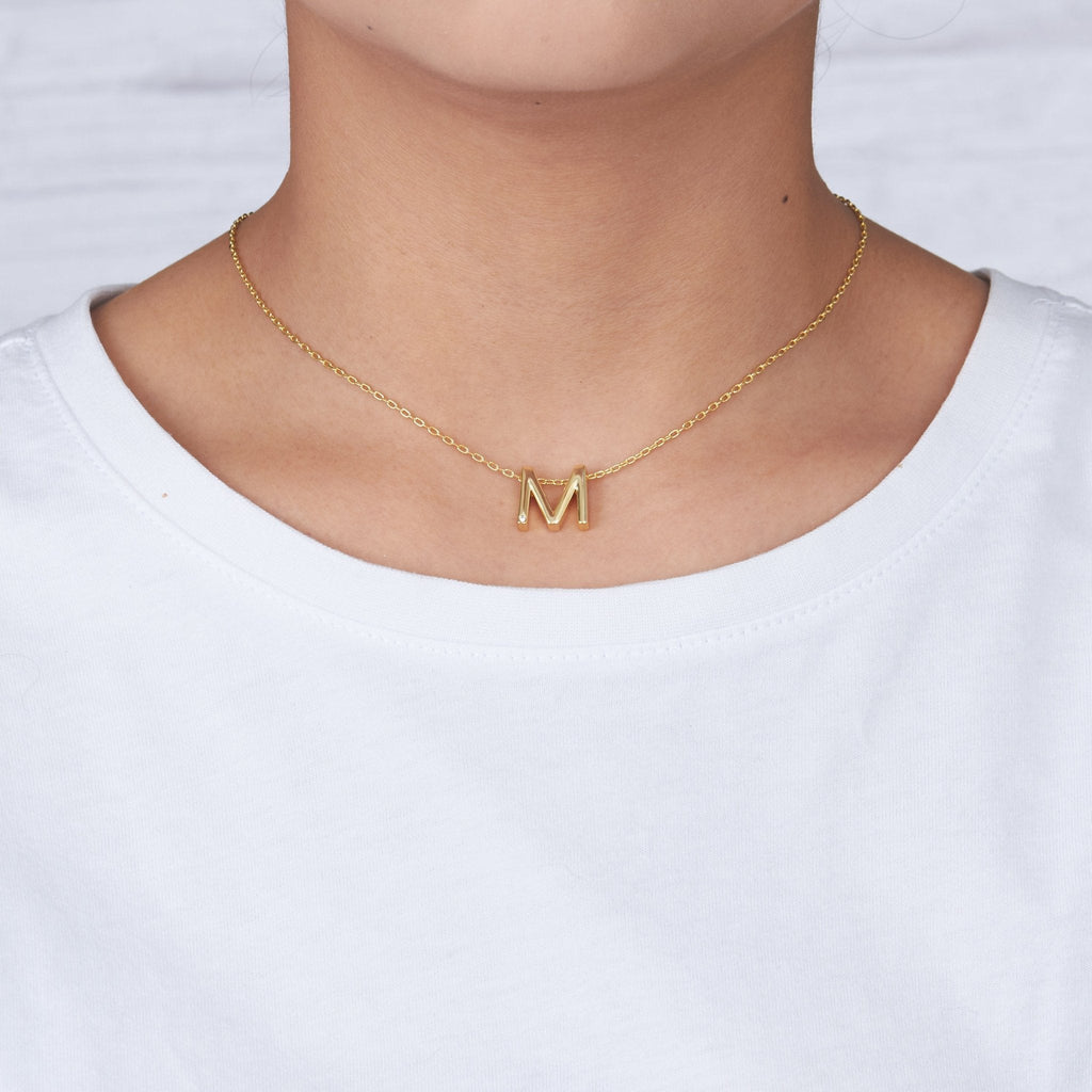 18k Gold Plated Initial Necklace Letter M Created with Zircondia® Crystals