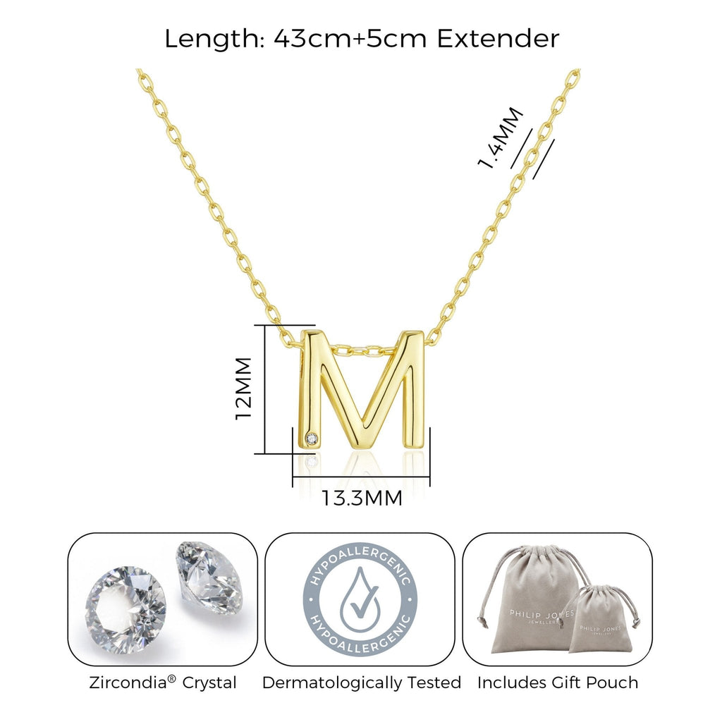 18k Gold Plated Initial Necklace Letter M Created with Zircondia® Crystals