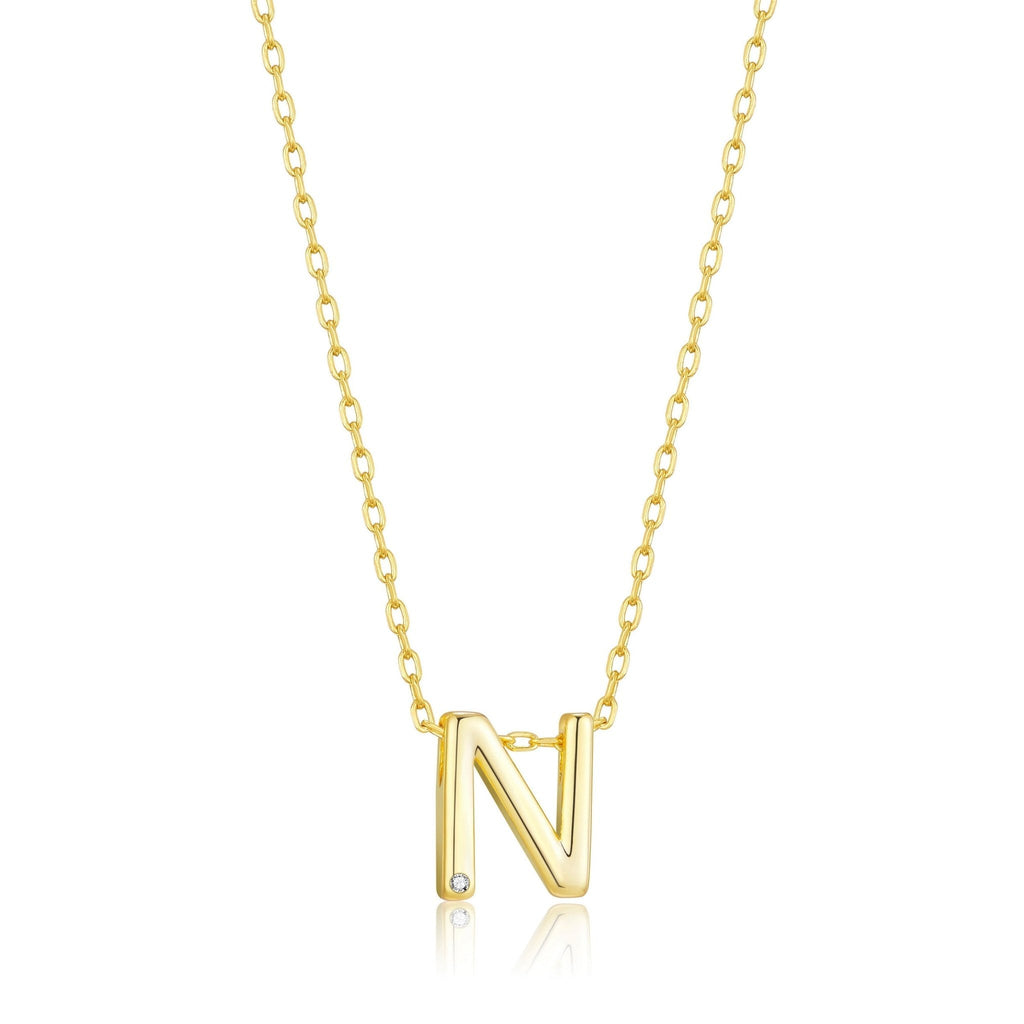 18k Gold Plated Initial Necklace Letter N Created with Zircondia® Crystals