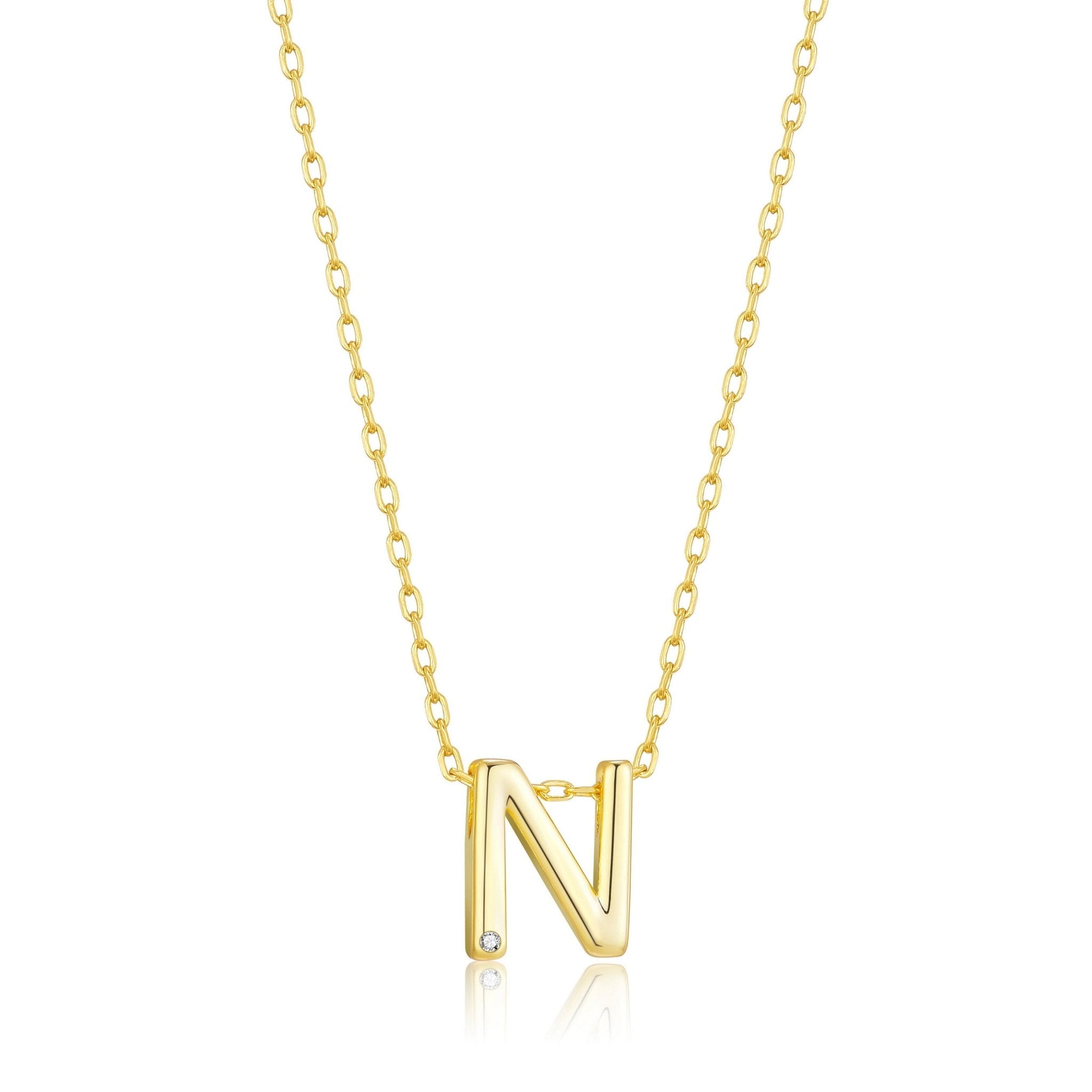 18k Gold Plated Initial Necklace Letter N Created with Zircondia® Crystals