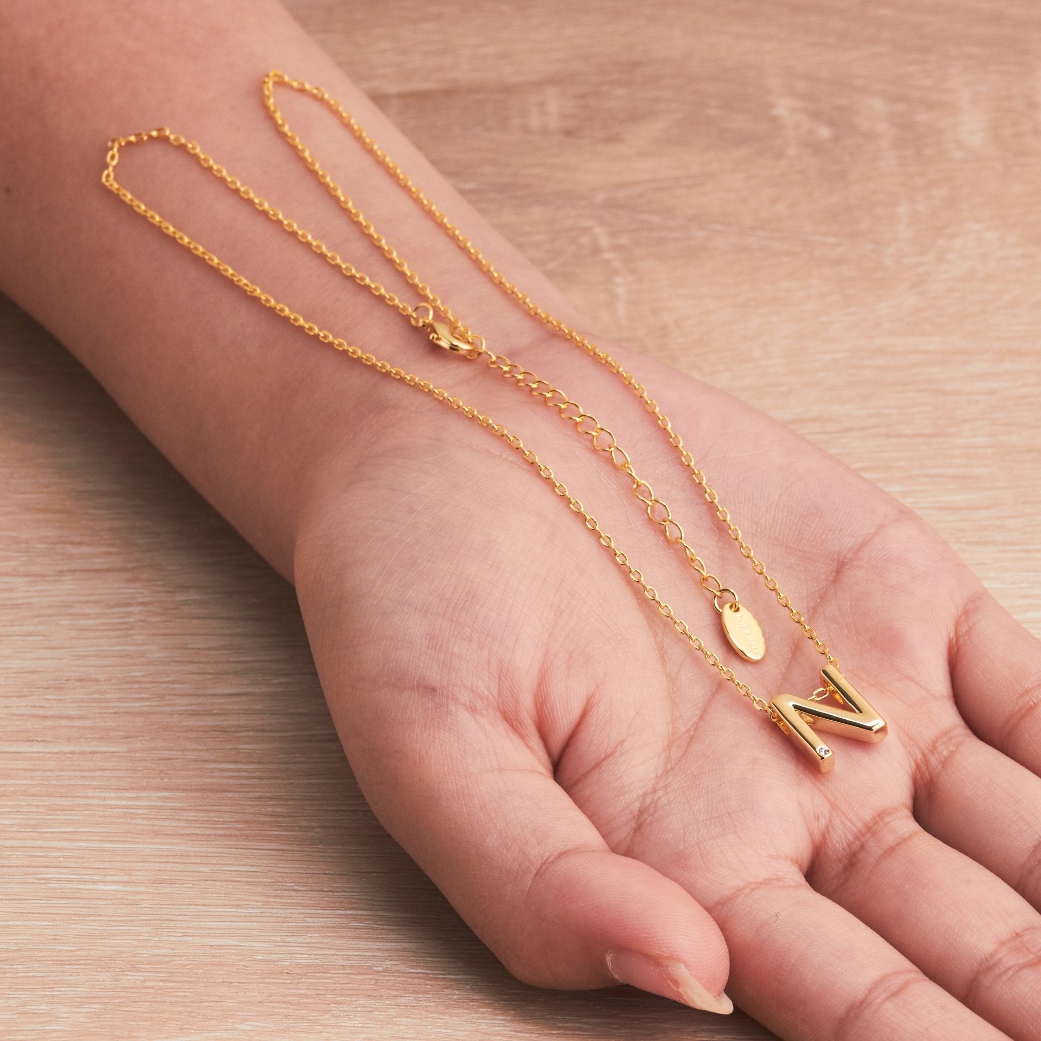18k Gold Plated Initial Necklace Letter N Created with Zircondia® Crystals