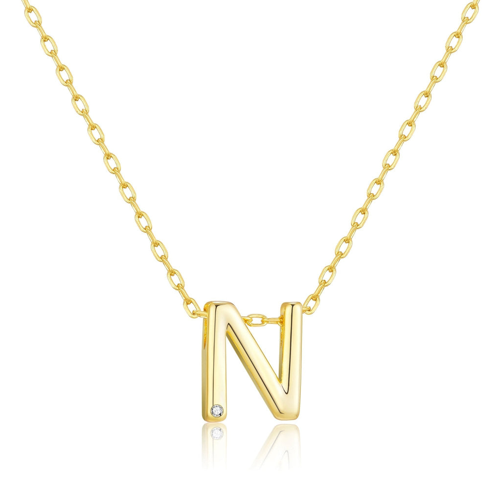 18k Gold Plated Initial Necklace Letter N Created with Zircondia® Crystals