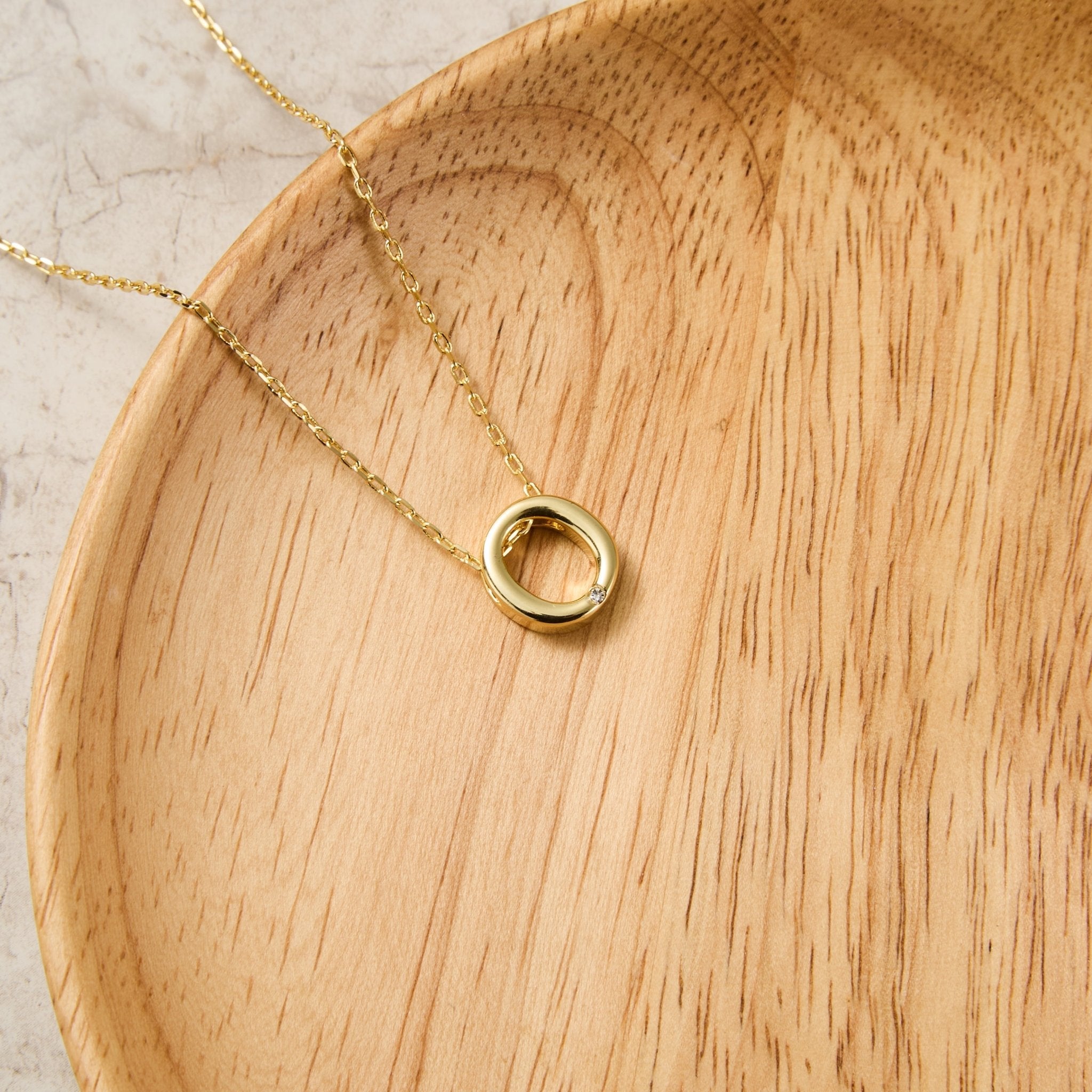 18k Gold Plated Initial Necklace Letter O Created with Zircondia® Crystals
