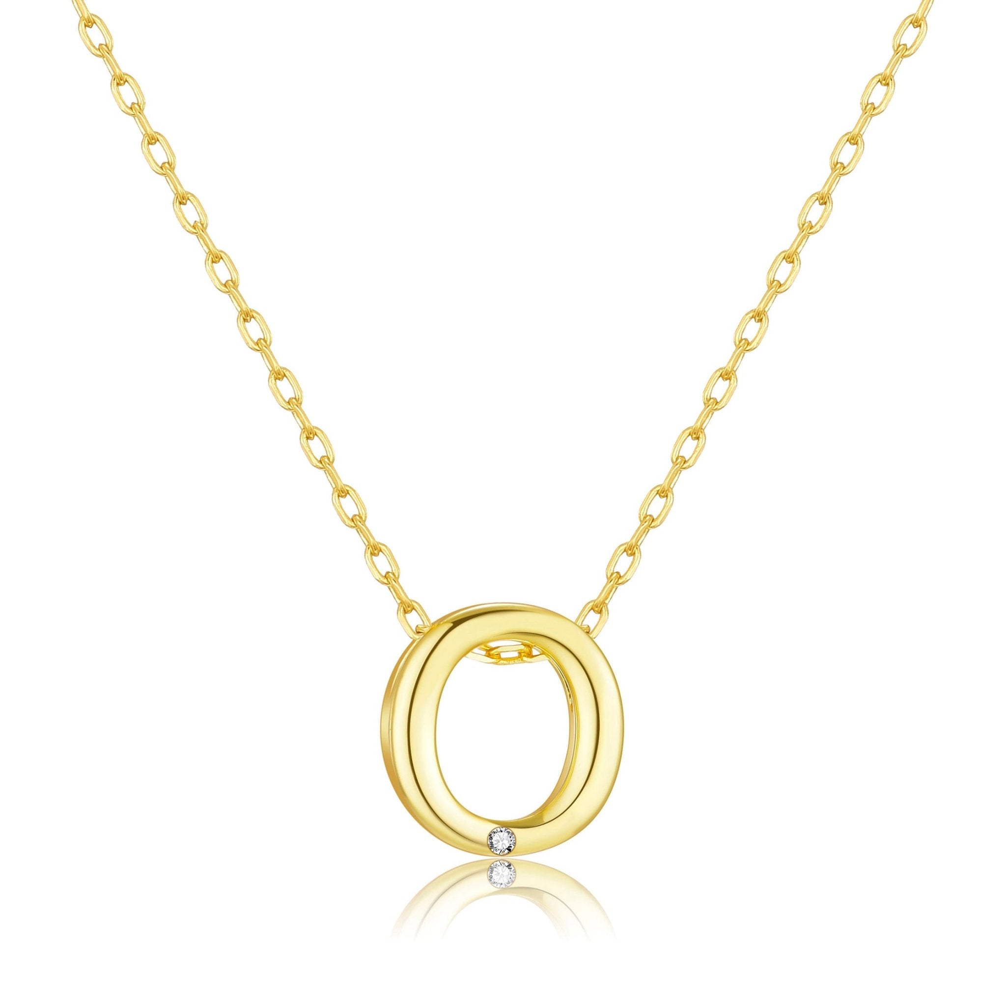 18k Gold Plated Initial Necklace Letter O Created with Zircondia® Crystals