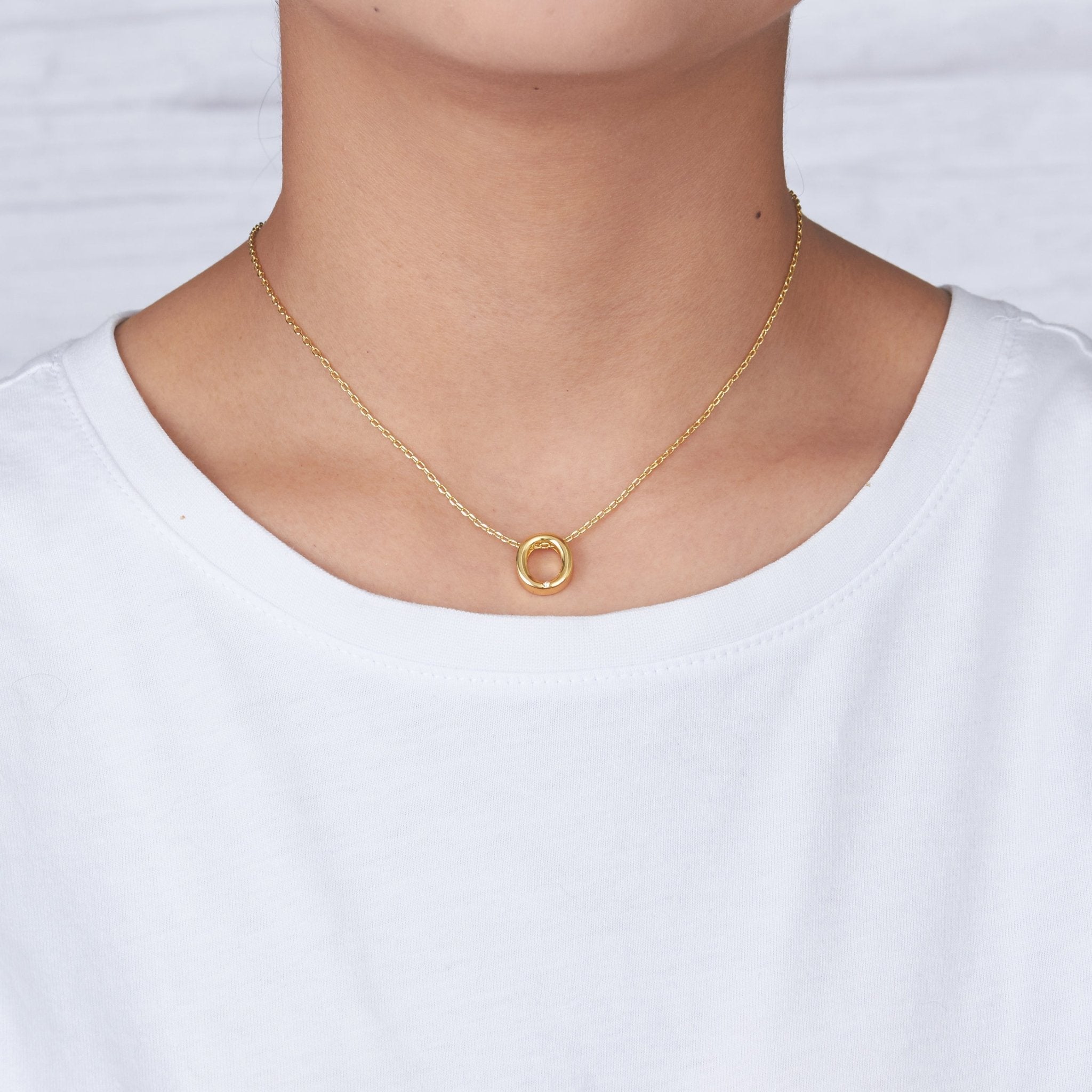 18k Gold Plated Initial Necklace Letter O Created with Zircondia® Crystals