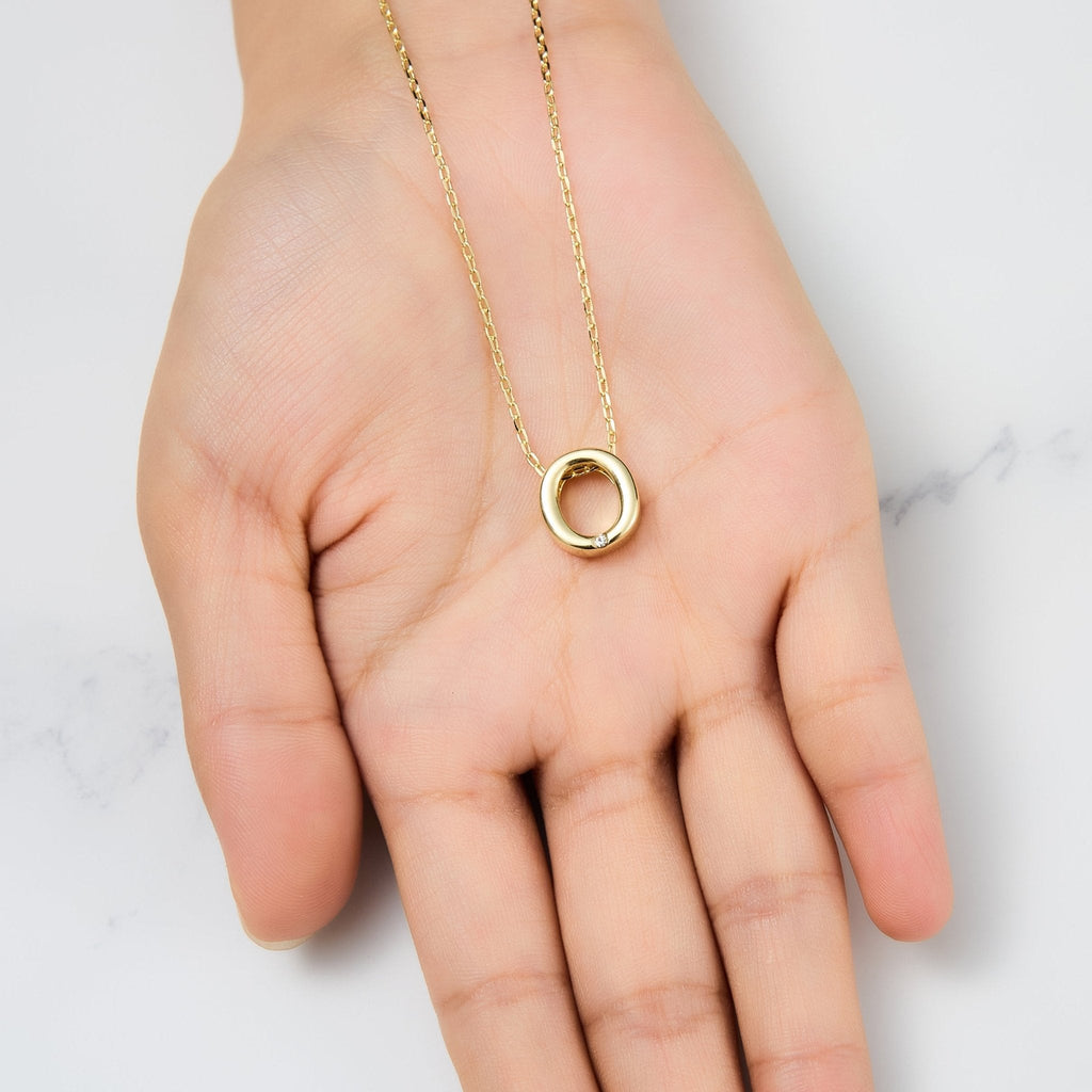 18k Gold Plated Initial Necklace Letter O Created with Zircondia® Crystals