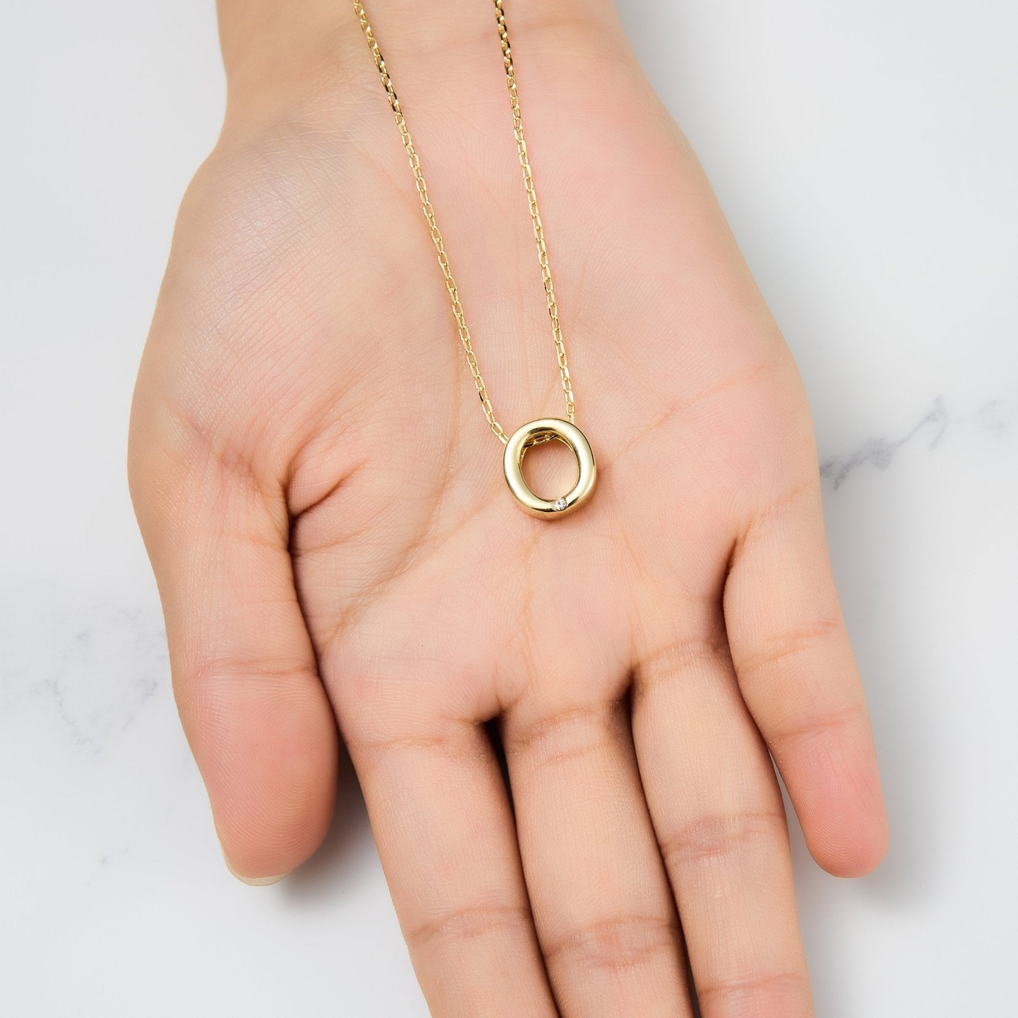 18k Gold Plated Initial Necklace Letter O Created with Zircondia® Crystals