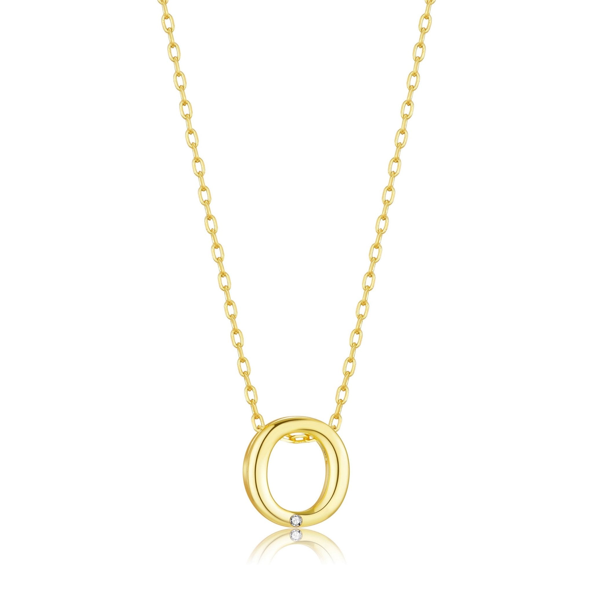18k Gold Plated Initial Necklace Letter O Created with Zircondia® Crystals