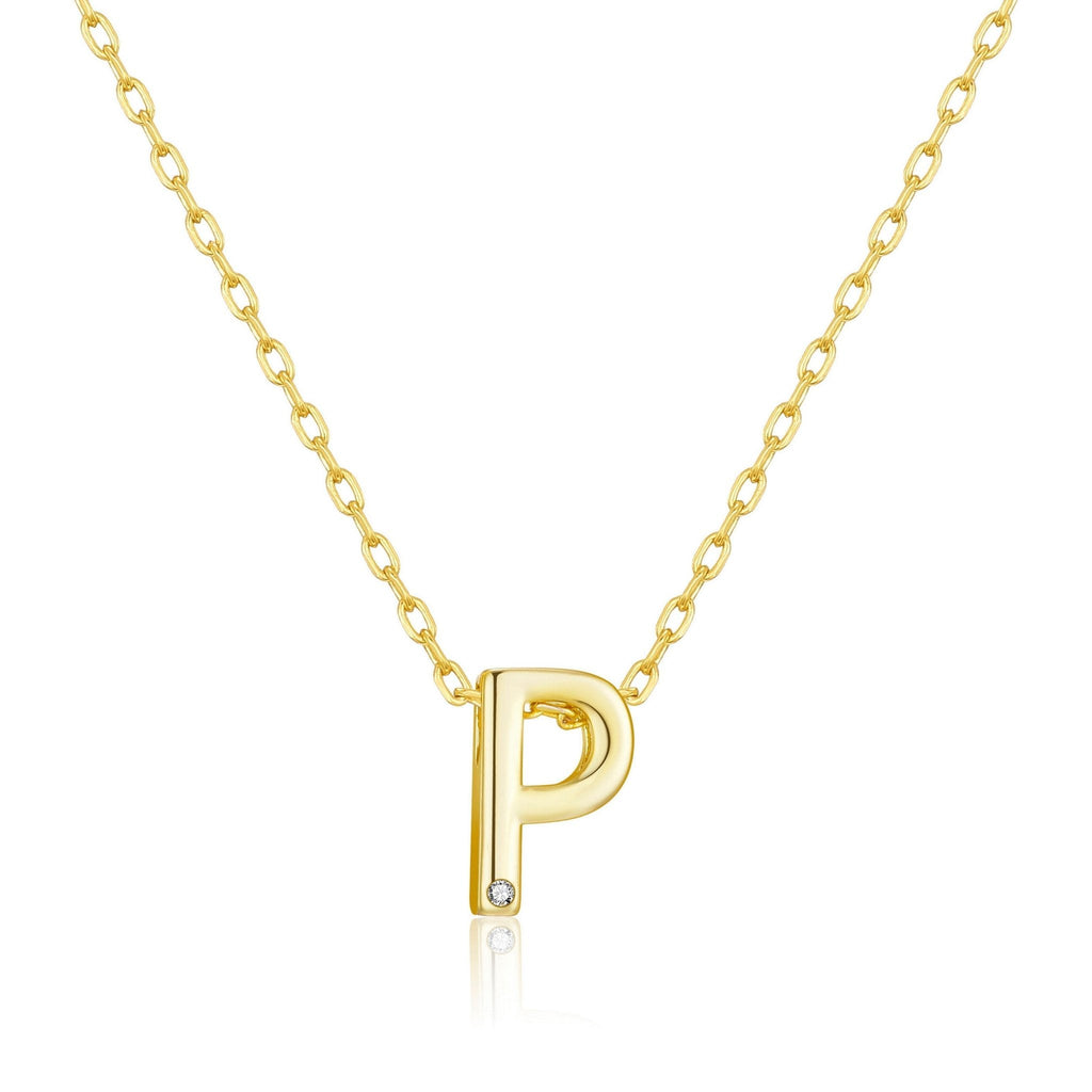 18k Gold Plated Initial Necklace Letter P Created with Zircondia® Crystals