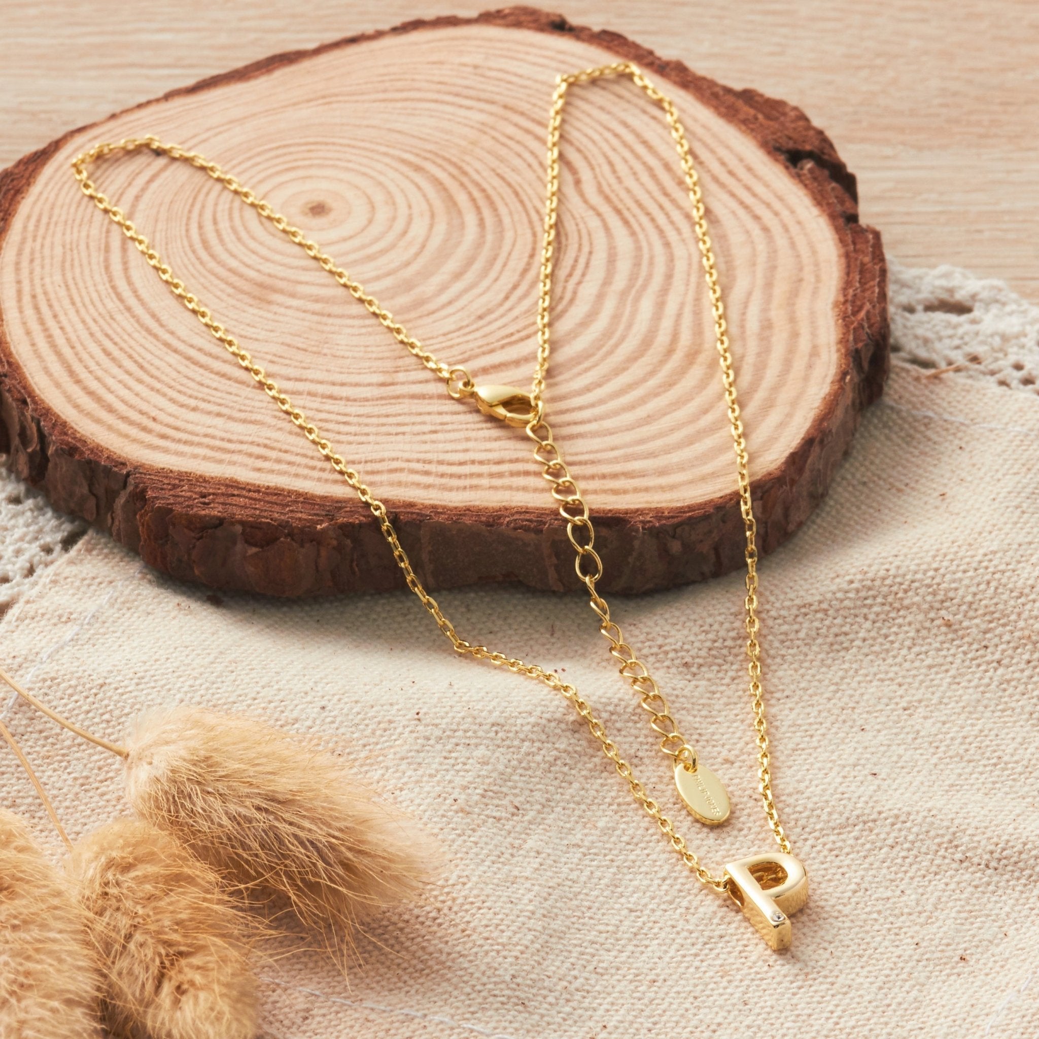 18k Gold Plated Initial Necklace Letter P Created with Zircondia® Crystals