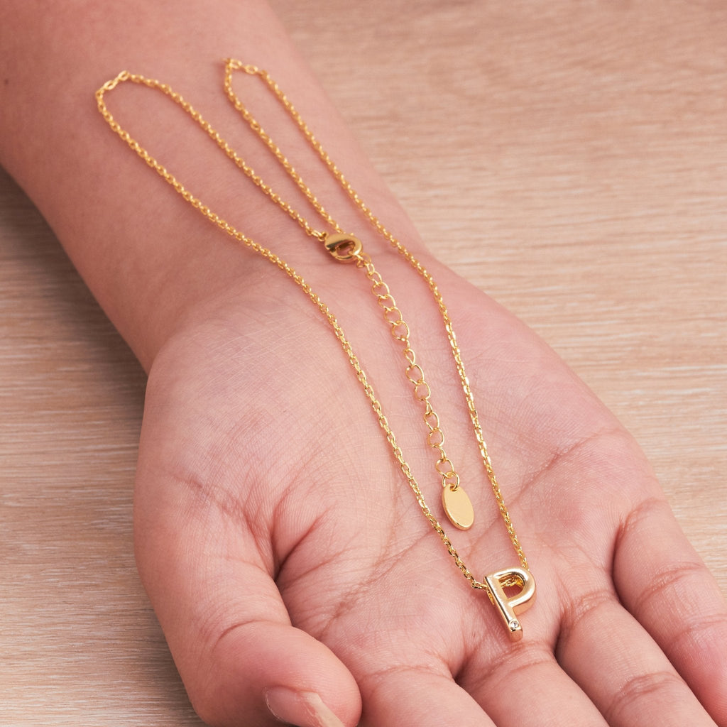 18k Gold Plated Initial Necklace Letter P Created with Zircondia® Crystals