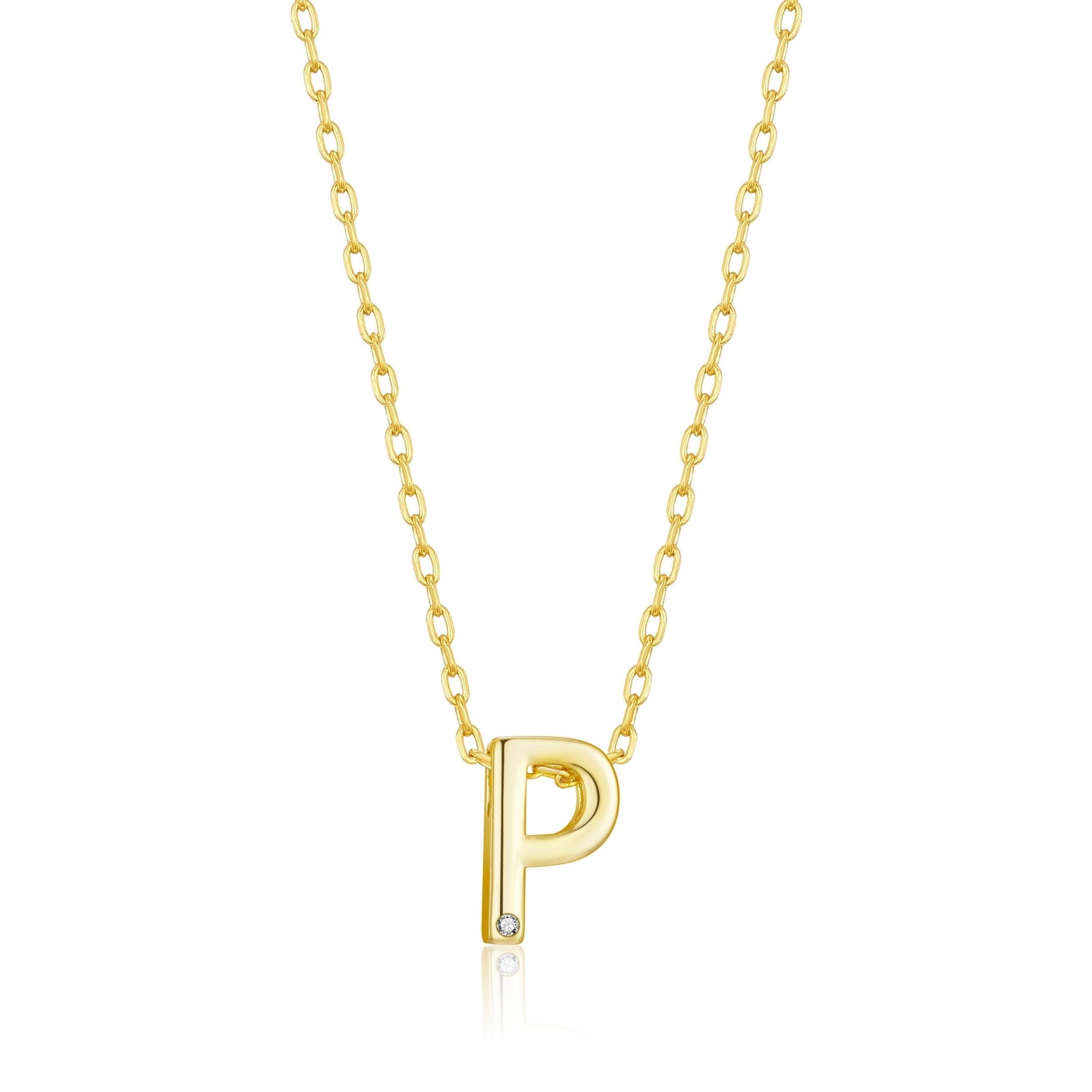 18k Gold Plated Initial Necklace Letter P Created with Zircondia® Crystals