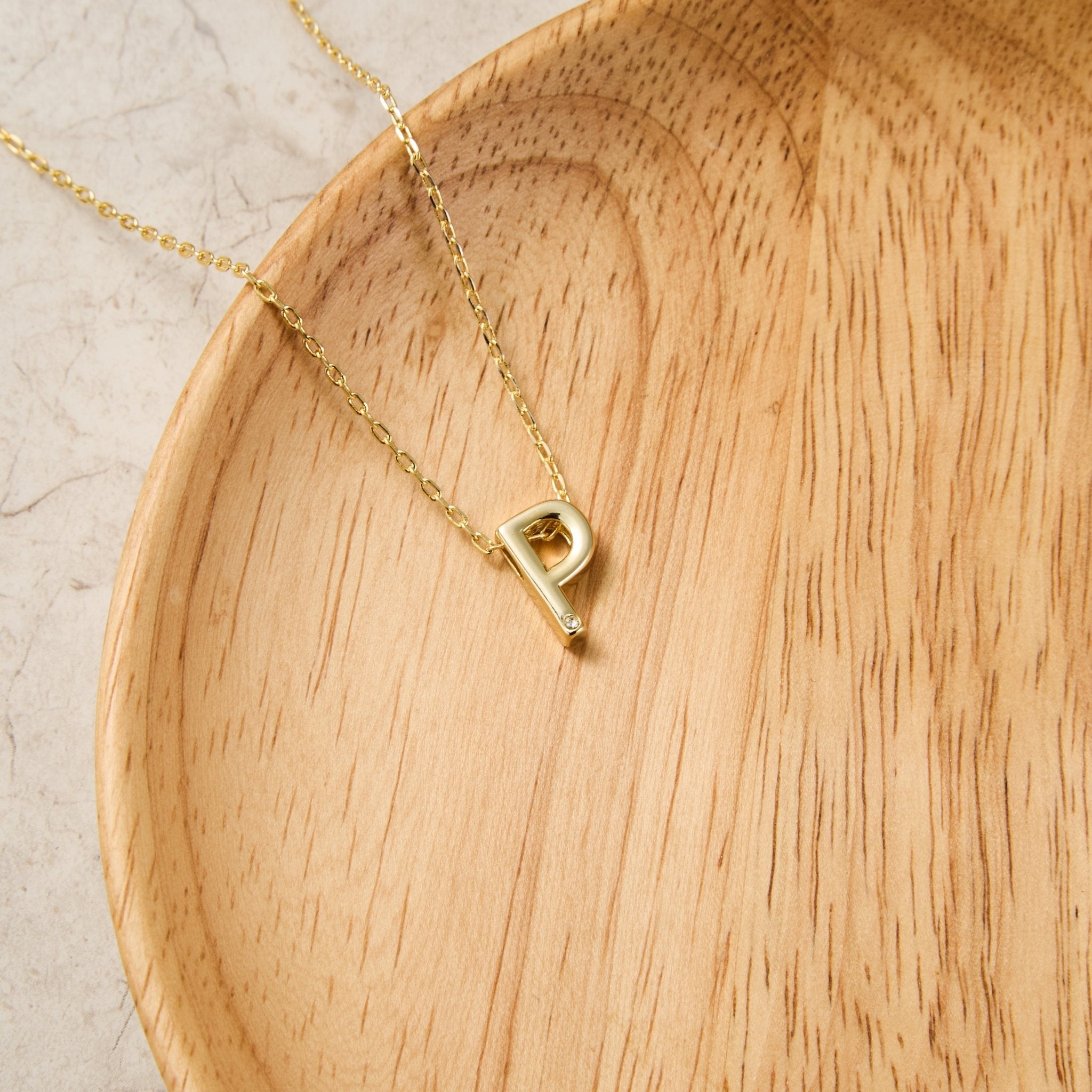 18k Gold Plated Initial Necklace Letter P Created with Zircondia® Crystals