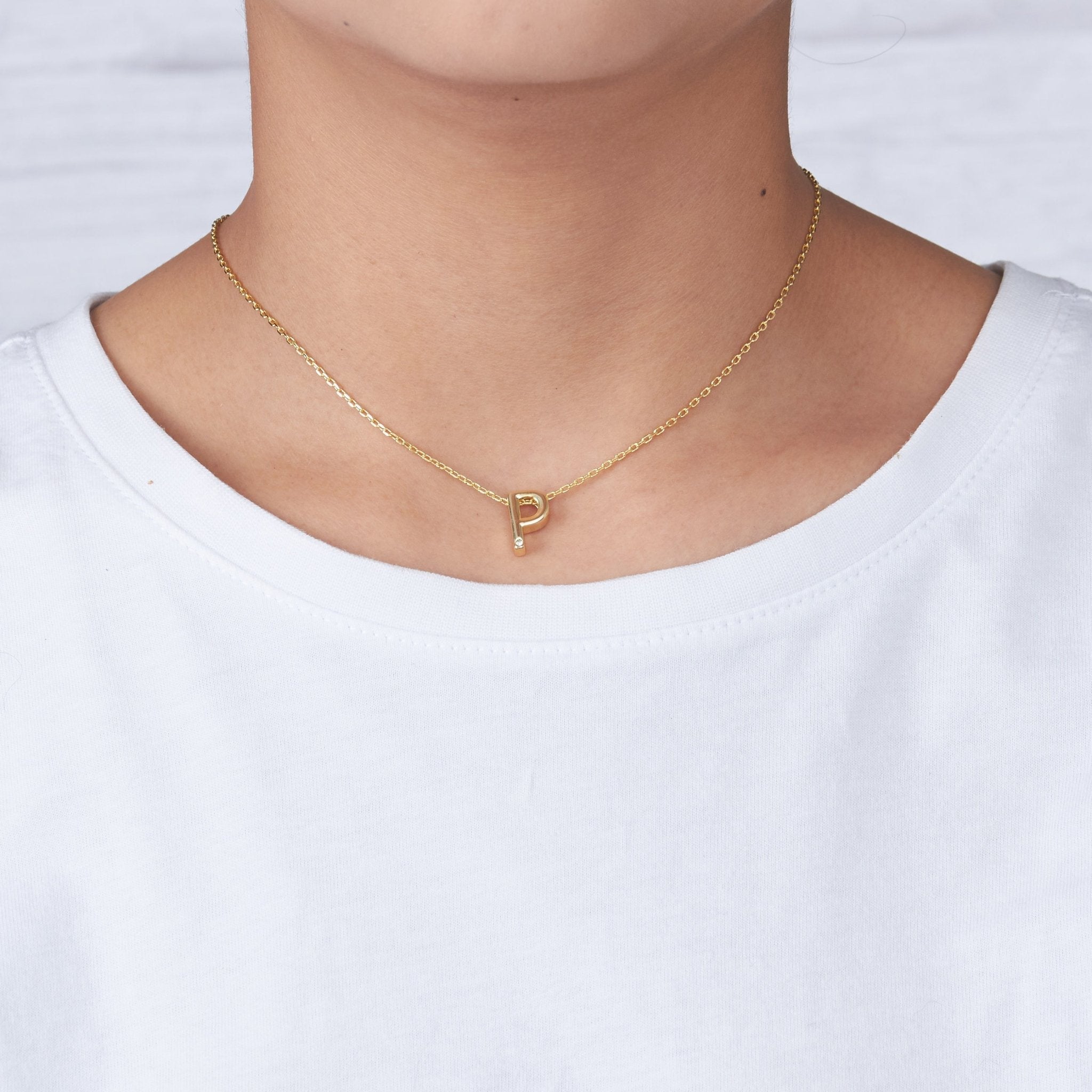 18k Gold Plated Initial Necklace Letter P Created with Zircondia® Crystals