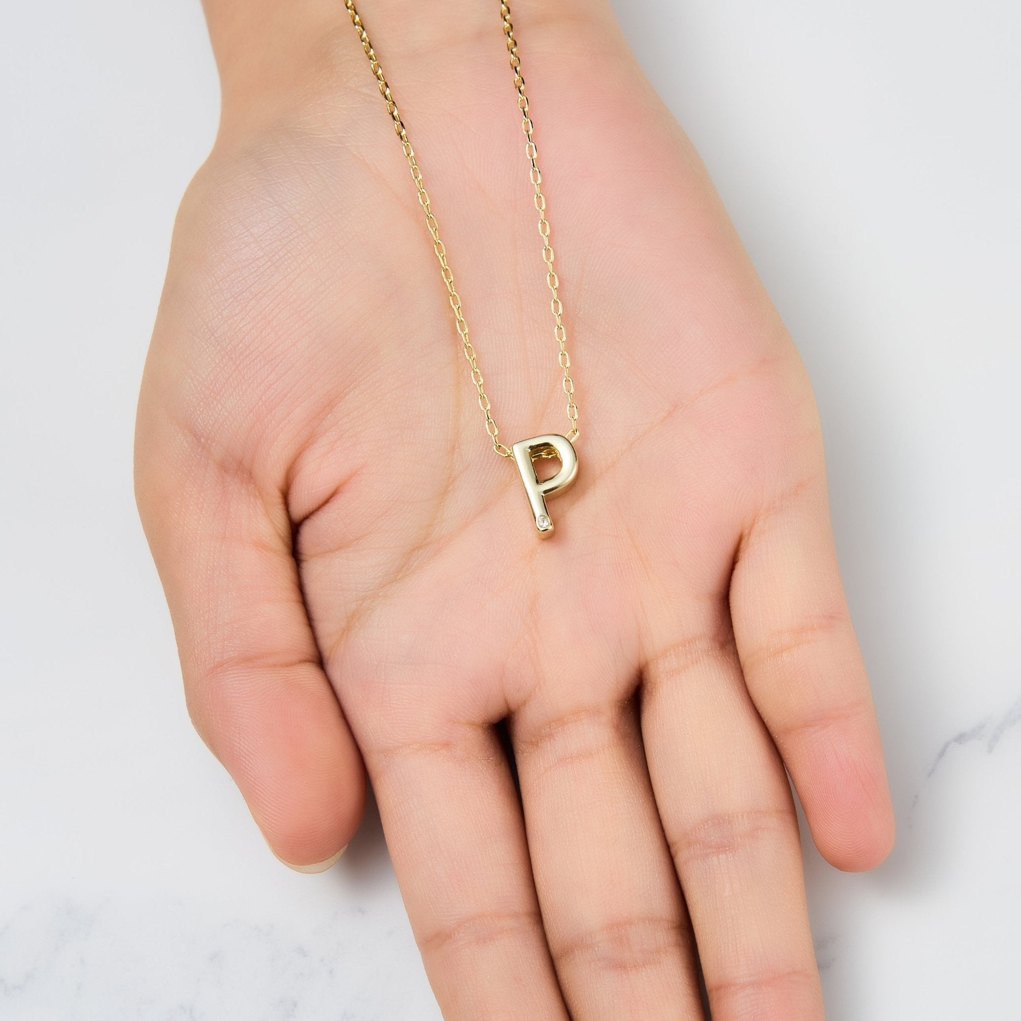 18k Gold Plated Initial Necklace Letter P Created with Zircondia® Crystals