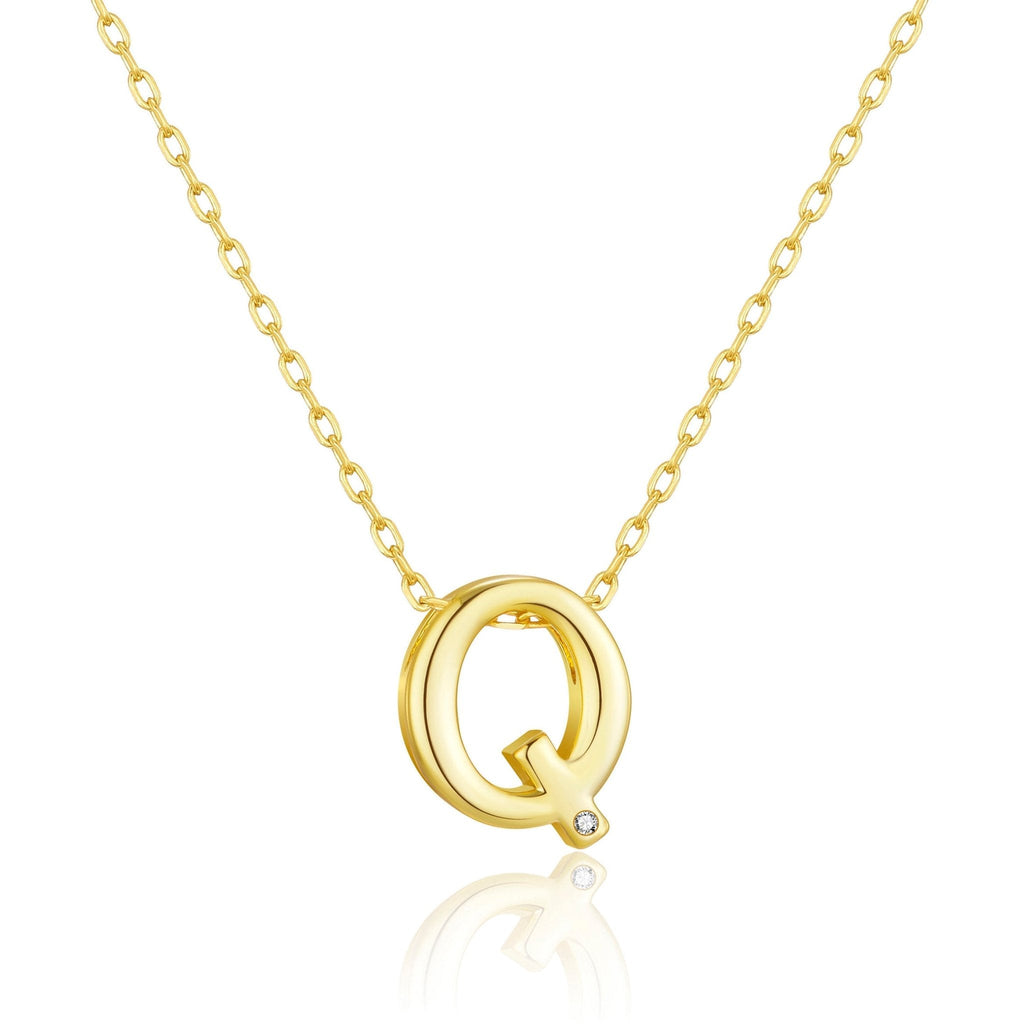 18k Gold Plated Initial Necklace Letter Q Created with Zircondia® Crystals