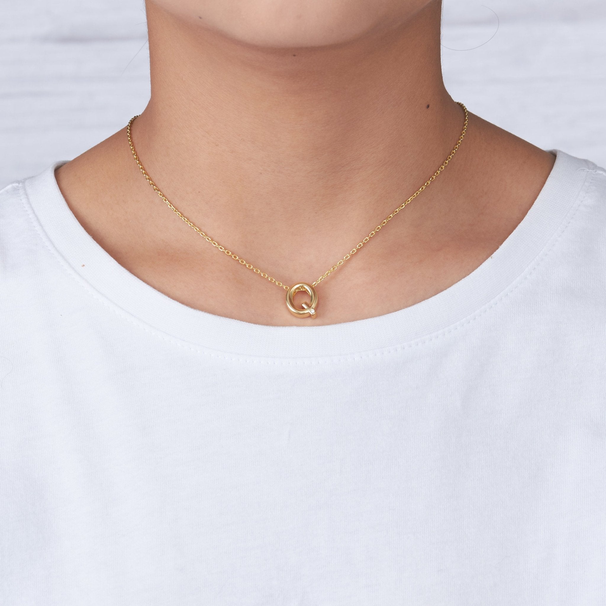 18k Gold Plated Initial Necklace Letter Q Created with Zircondia® Crystals