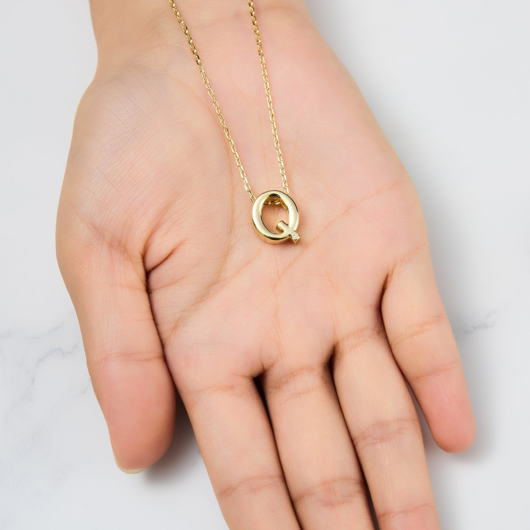 18k Gold Plated Initial Necklace Letter Q Created with Zircondia® Crystals