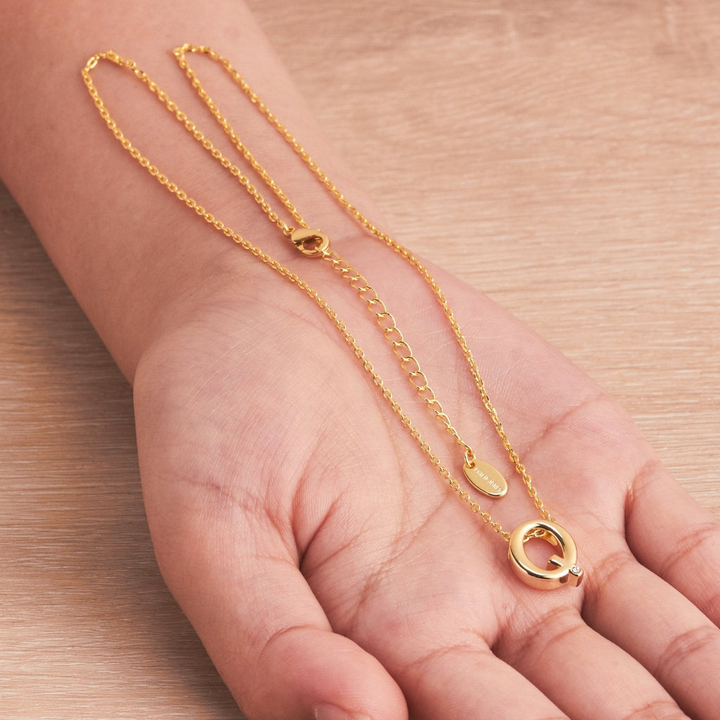18k Gold Plated Initial Necklace Letter Q Created with Zircondia® Crystals