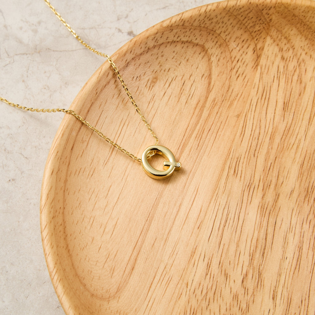 18k Gold Plated Initial Necklace Letter Q Created with Zircondia® Crystals