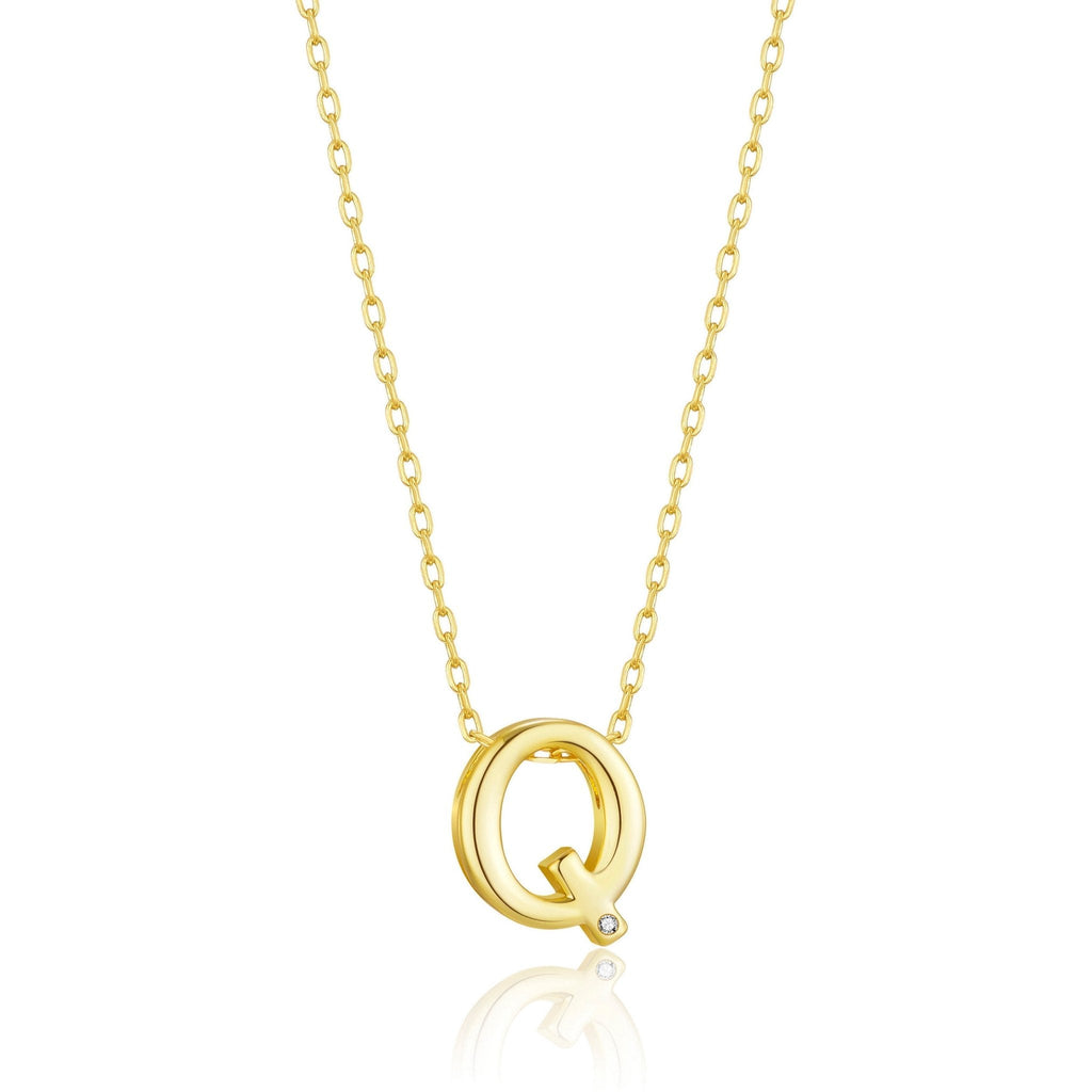 18k Gold Plated Initial Necklace Letter Q Created with Zircondia® Crystals