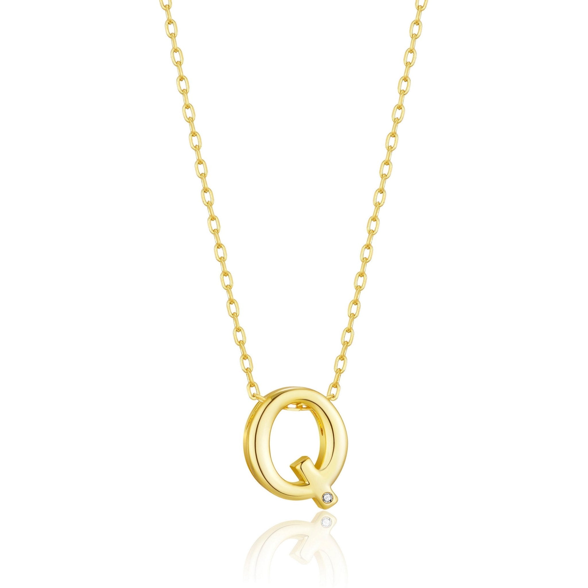 18k Gold Plated Initial Necklace Letter Q Created with Zircondia® Crystals