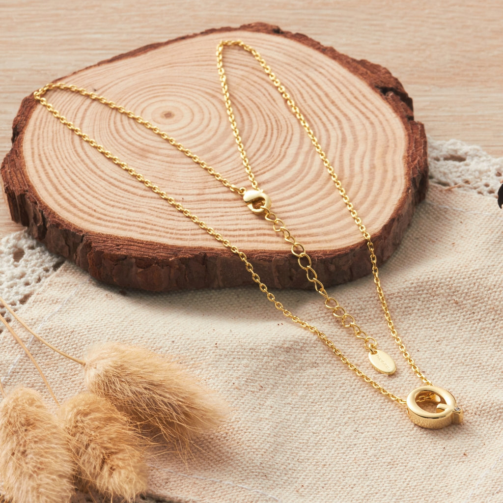 18k Gold Plated Initial Necklace Letter Q Created with Zircondia® Crystals