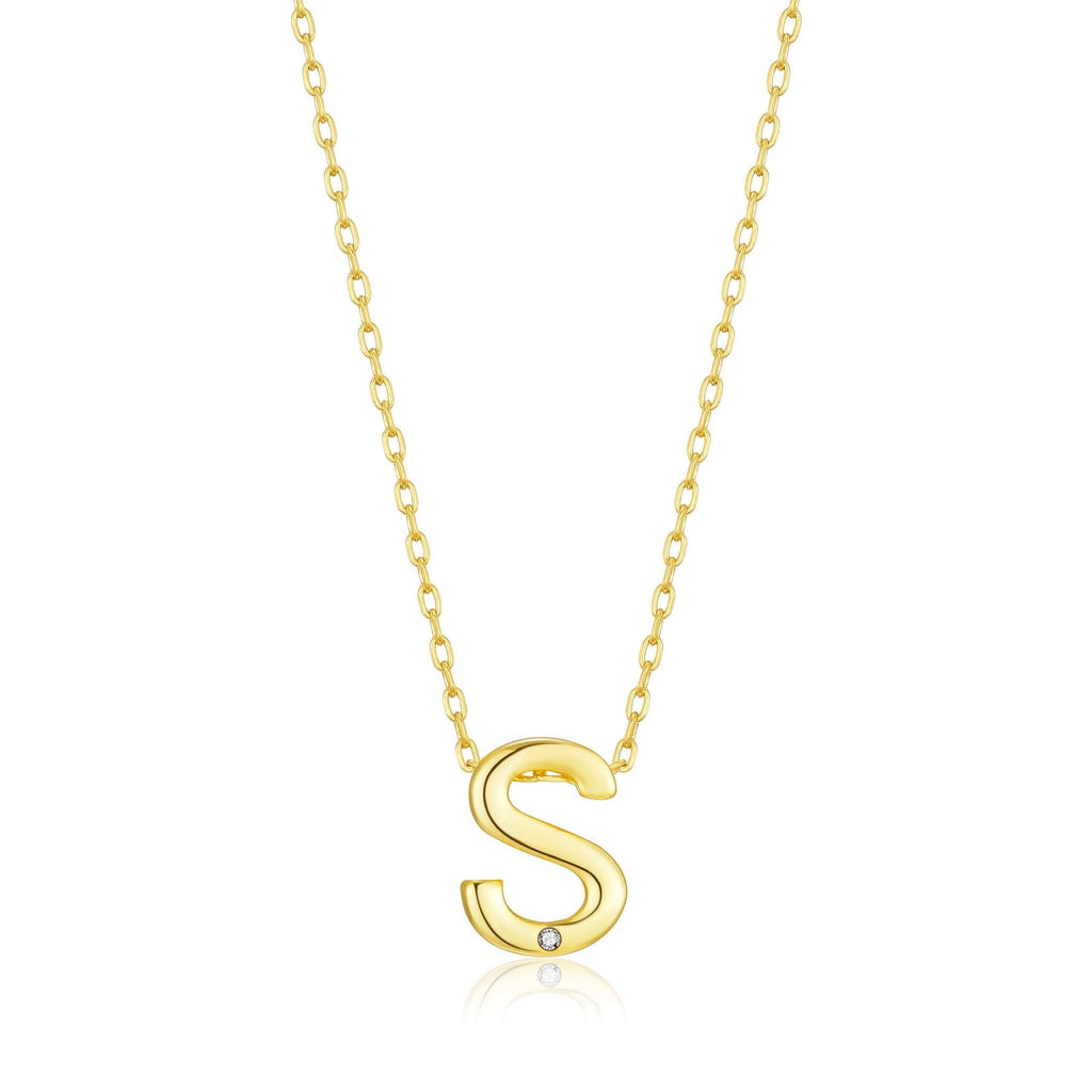 18k Gold Plated Initial Necklace Letter S Created with Zircondia® Crystals