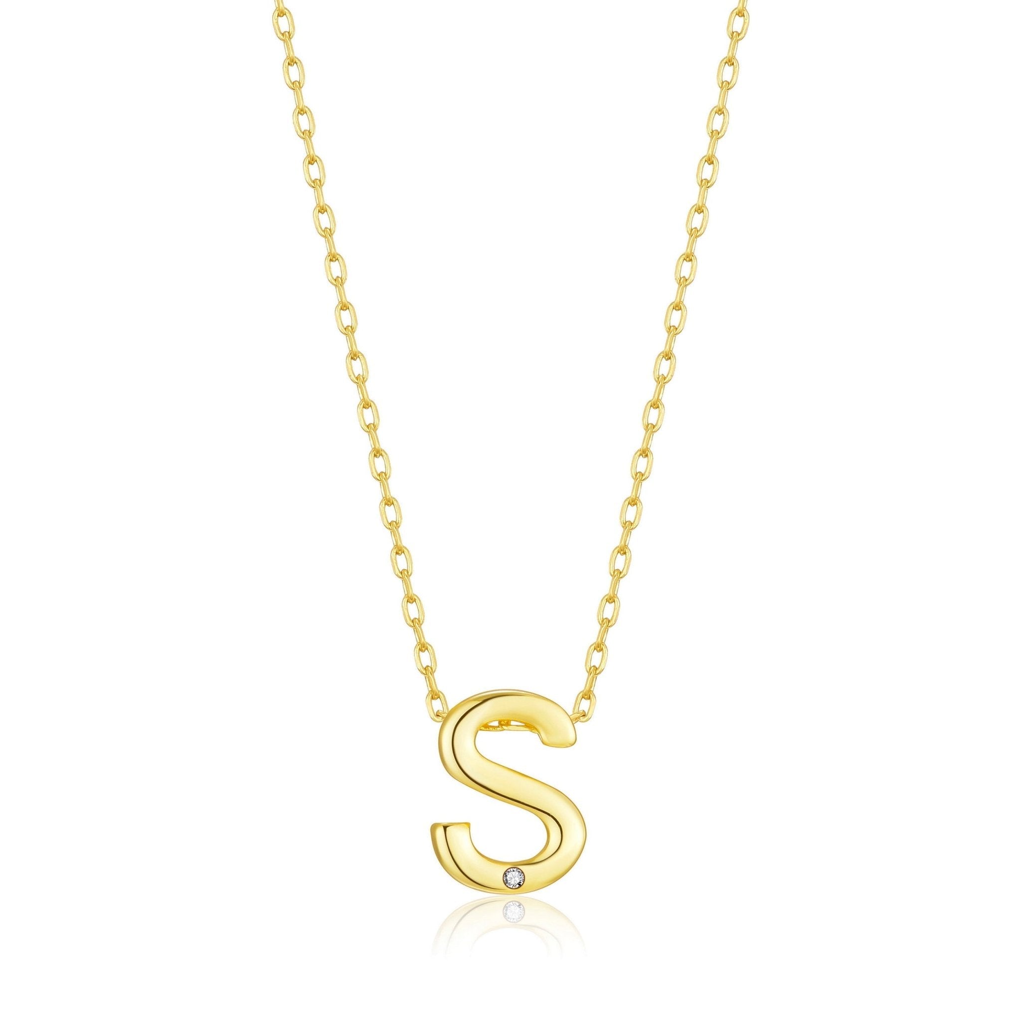 18k Gold Plated Initial Necklace Letter S Created with Zircondia® Crystals
