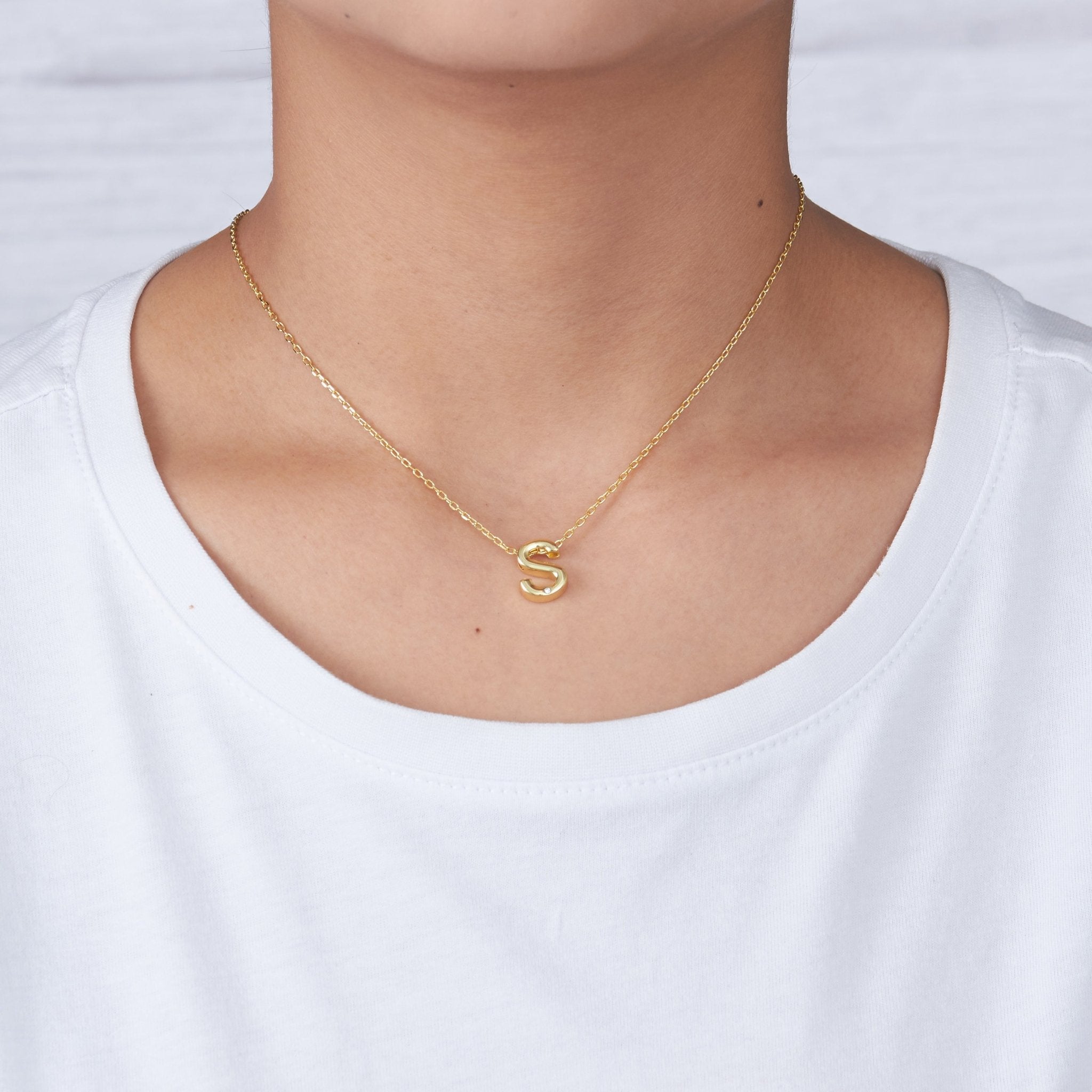 18k Gold Plated Initial Necklace Letter S Created with Zircondia® Crystals