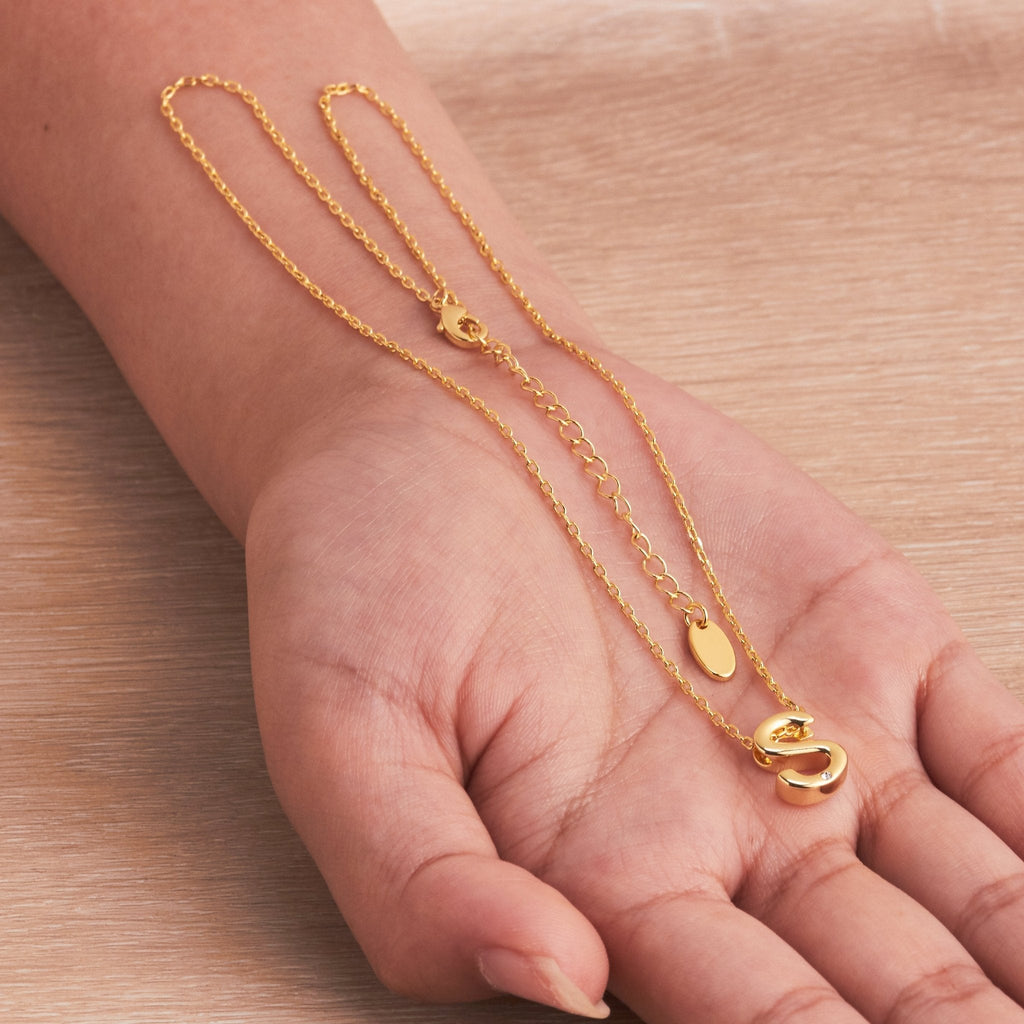 18k Gold Plated Initial Necklace Letter S Created with Zircondia® Crystals