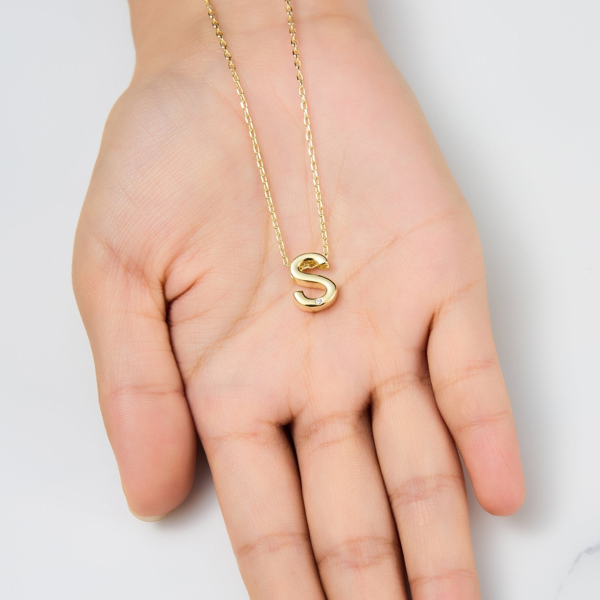 18k Gold Plated Initial Necklace Letter S Created with Zircondia® Crystals