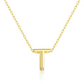 18k Gold Plated Initial Necklace Letter T Created with Zircondia® Crystals