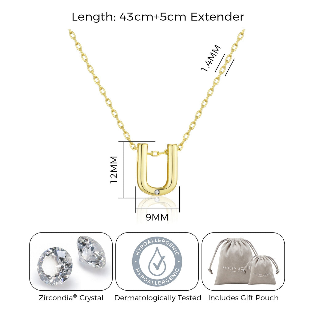 18k Gold Plated Initial Necklace Letter U Created with Zircondia® Crystals