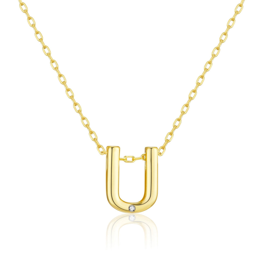 18k Gold Plated Initial Necklace Letter U Created with Zircondia® Crystals