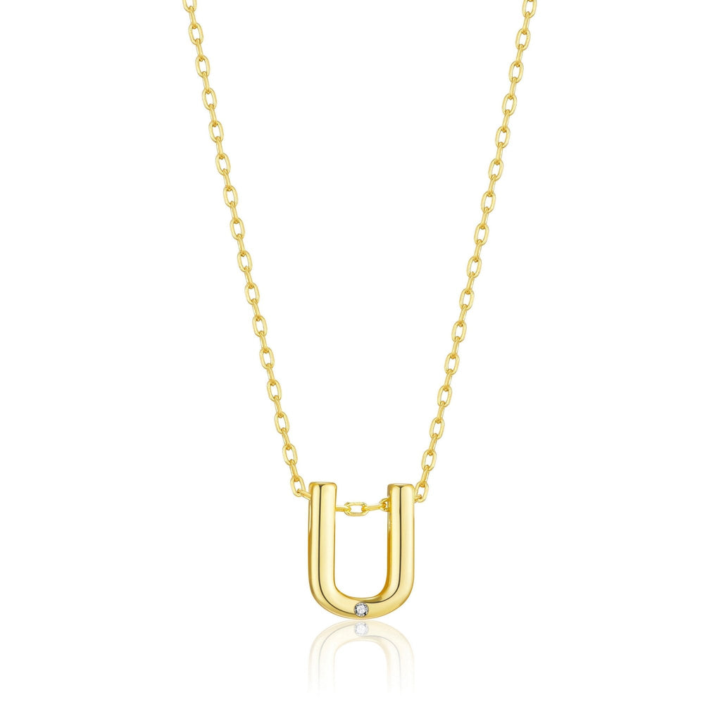 18k Gold Plated Initial Necklace Letter U Created with Zircondia® Crystals