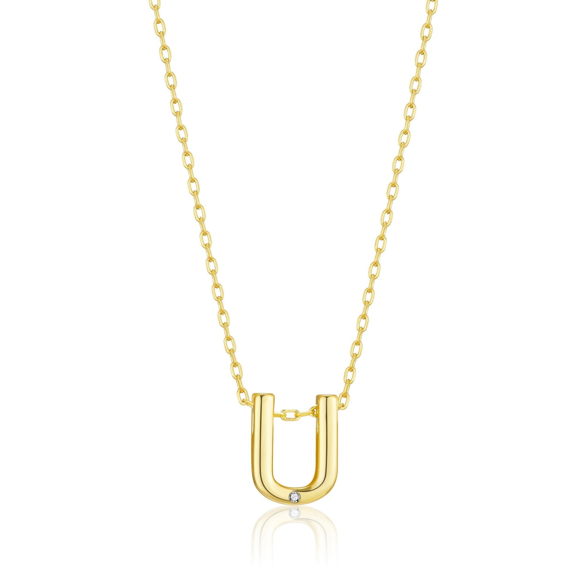 18k Gold Plated Initial Necklace Letter U Created with Zircondia® Crystals