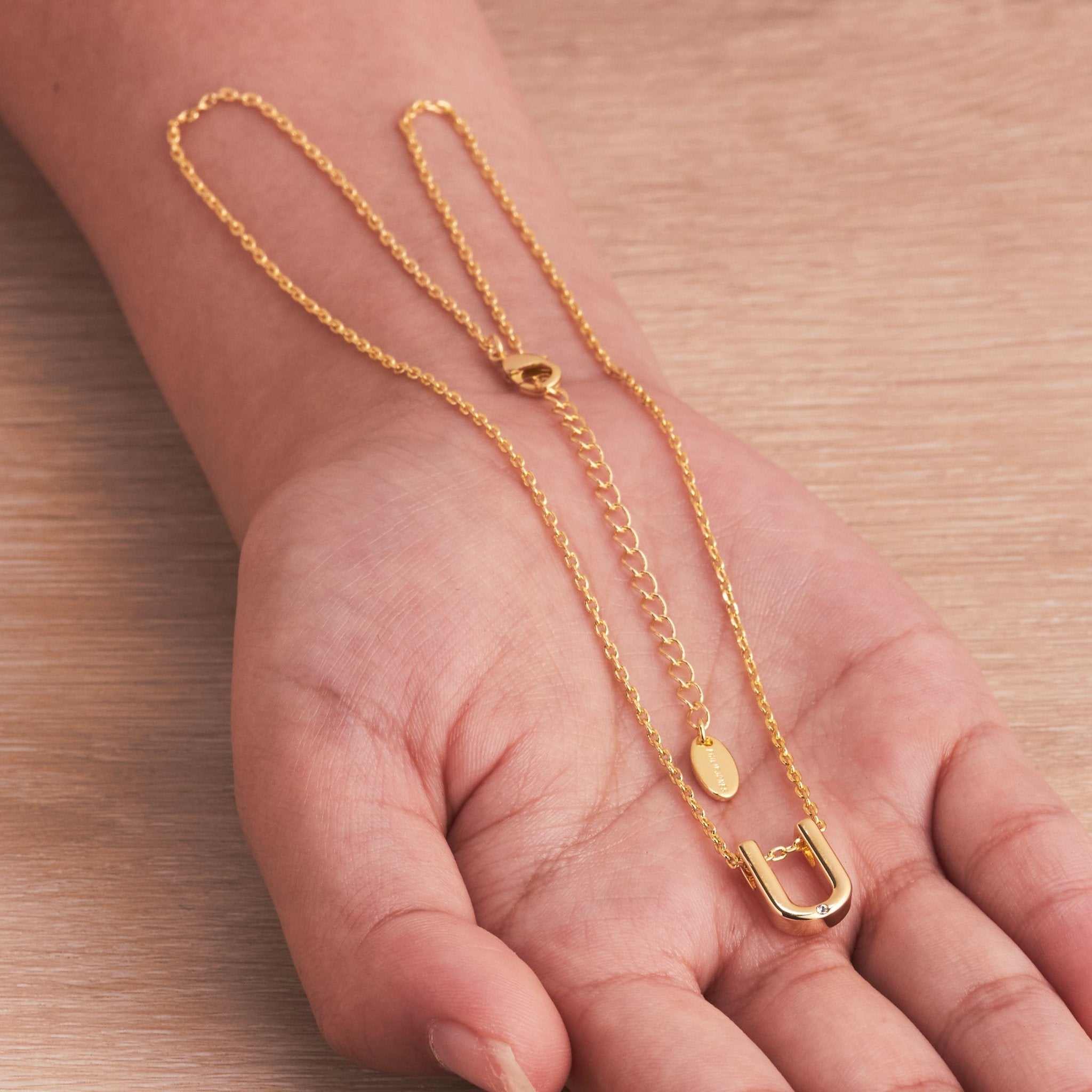 18k Gold Plated Initial Necklace Letter U Created with Zircondia® Crystals