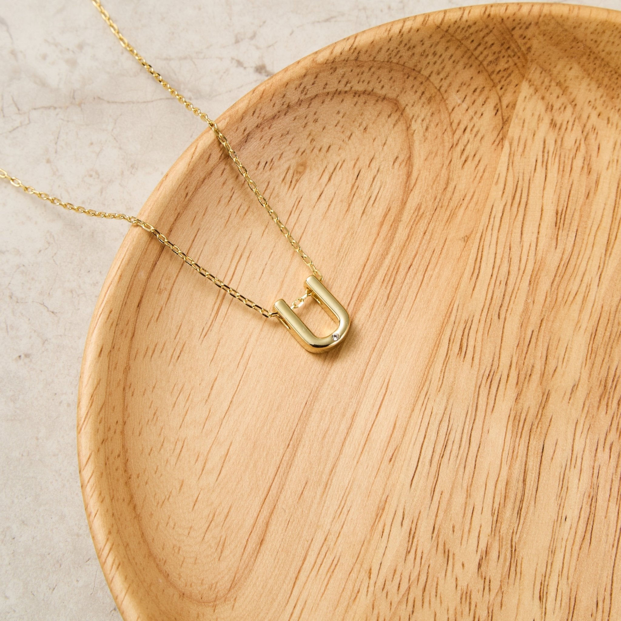 18k Gold Plated Initial Necklace Letter U Created with Zircondia® Crystals