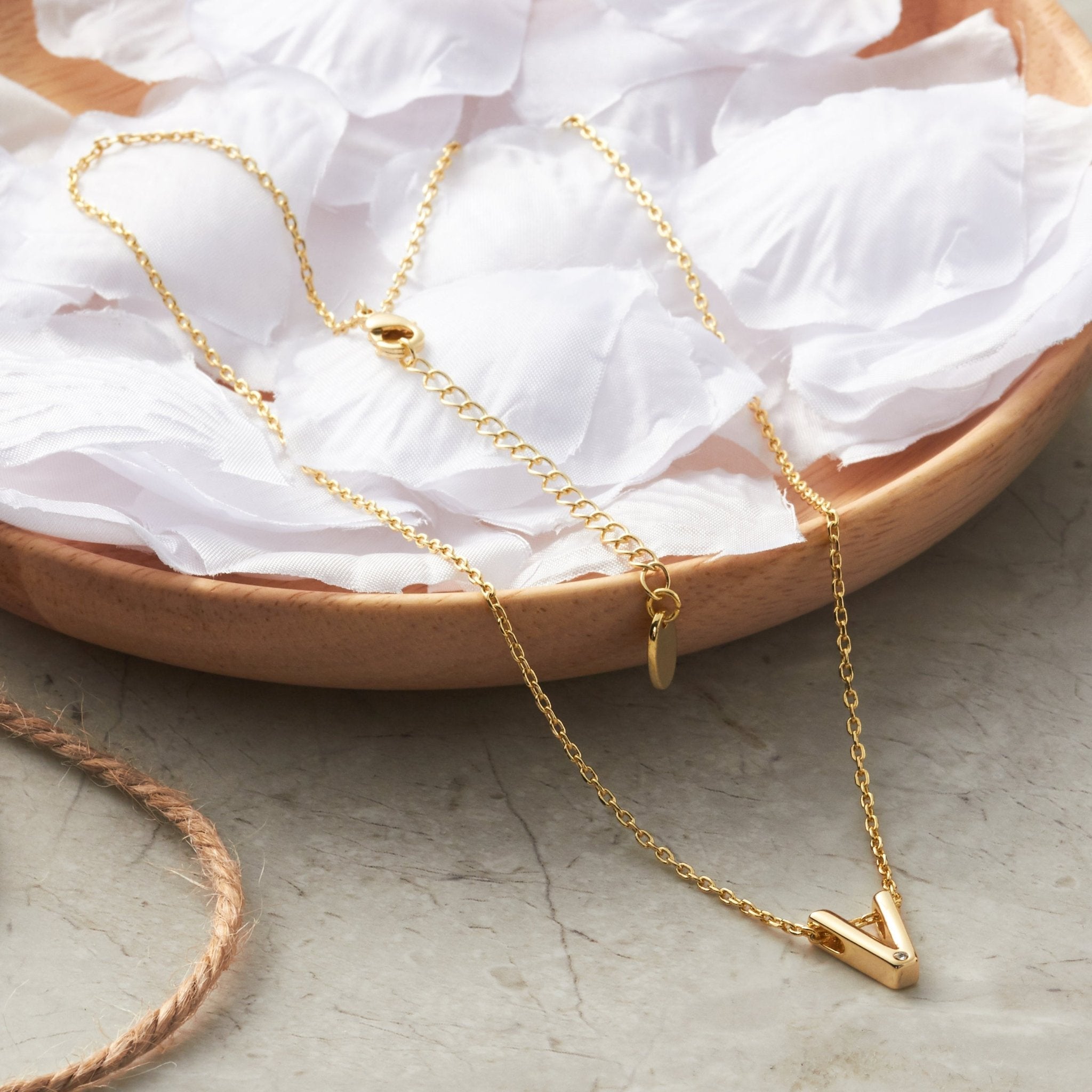 18k Gold Plated Initial Necklace Letter V Created with Zircondia® Crystals