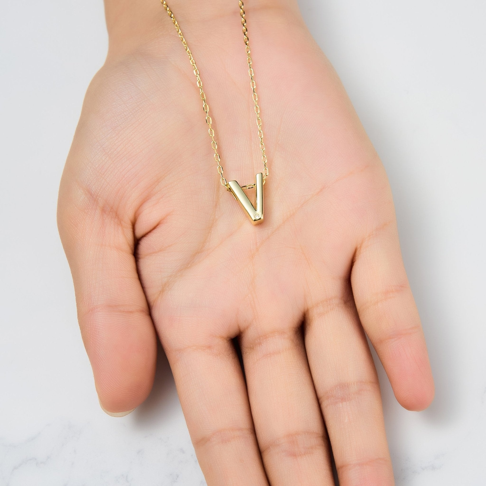 18k Gold Plated Initial Necklace Letter V Created with Zircondia® Crystals