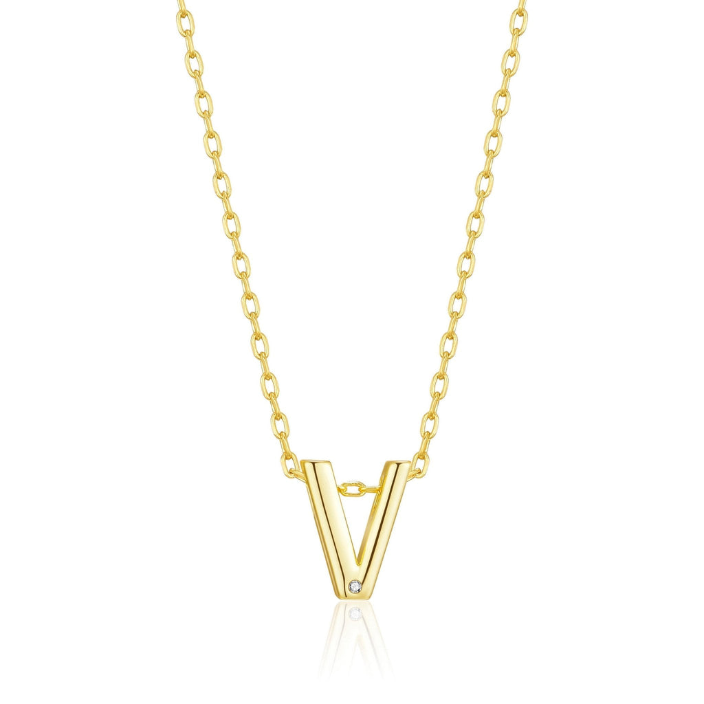 18k Gold Plated Initial Necklace Letter V Created with Zircondia® Crystals