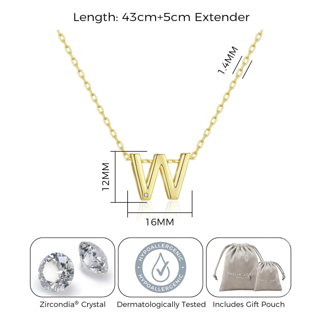 18k Gold Plated Initial Necklace Letter W Created with Zircondia® Crystals
