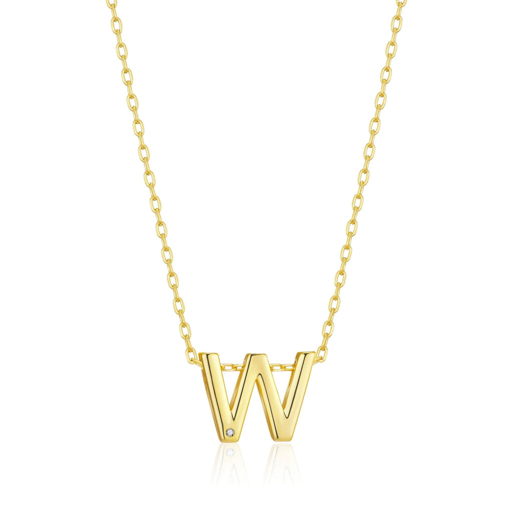 18k Gold Plated Initial Necklace Letter W Created with Zircondia® Crystals