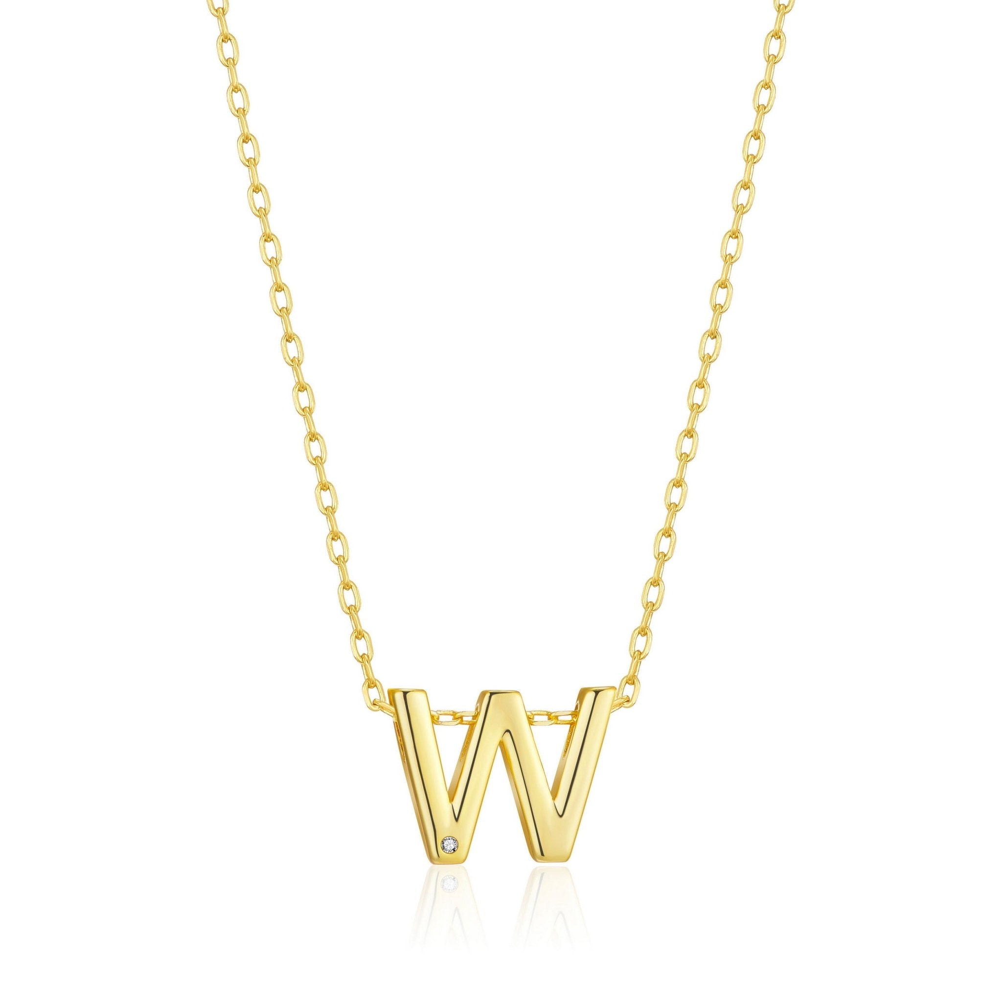 18k Gold Plated Initial Necklace Letter W Created with Zircondia® Crystals