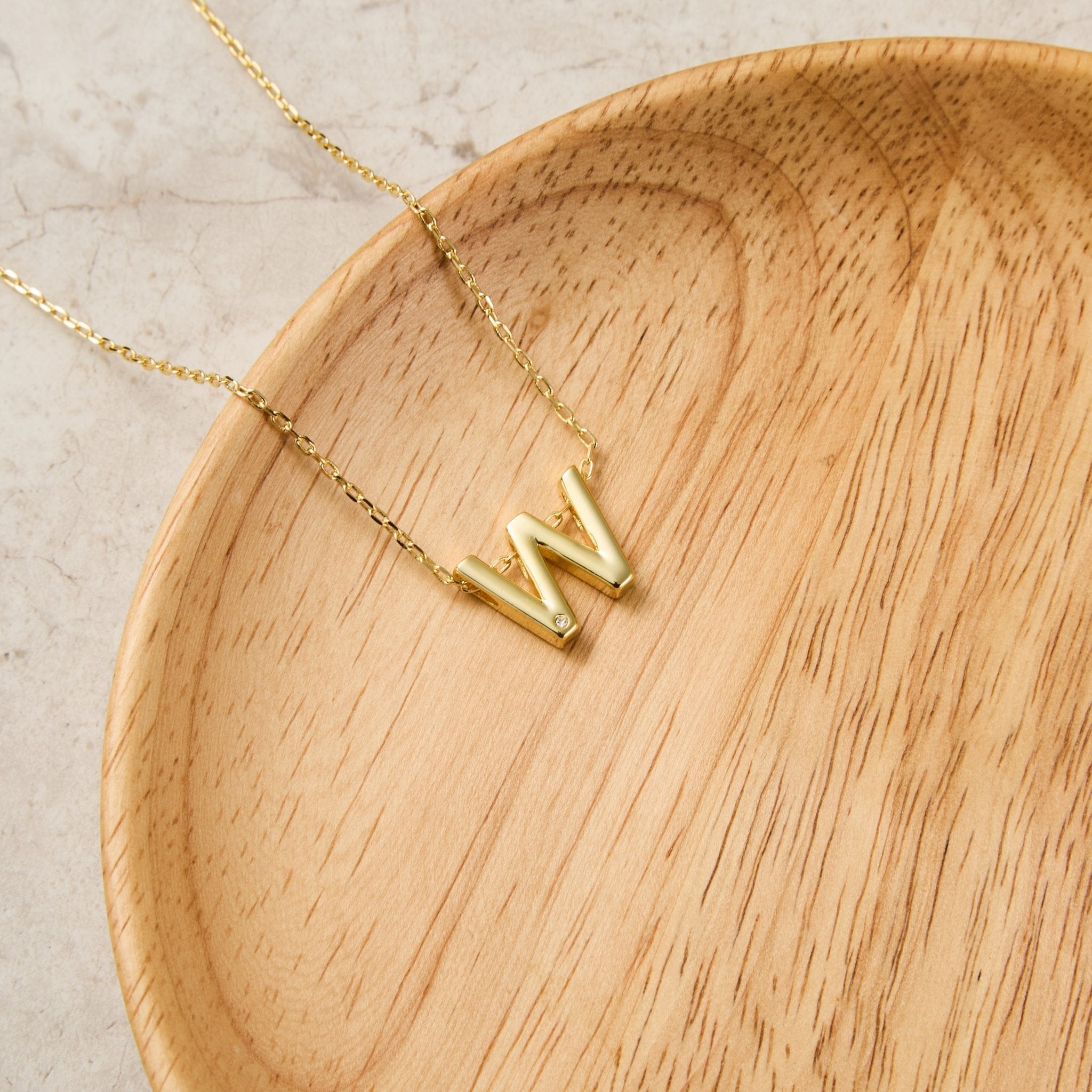 18k Gold Plated Initial Necklace Letter W Created with Zircondia® Crystals