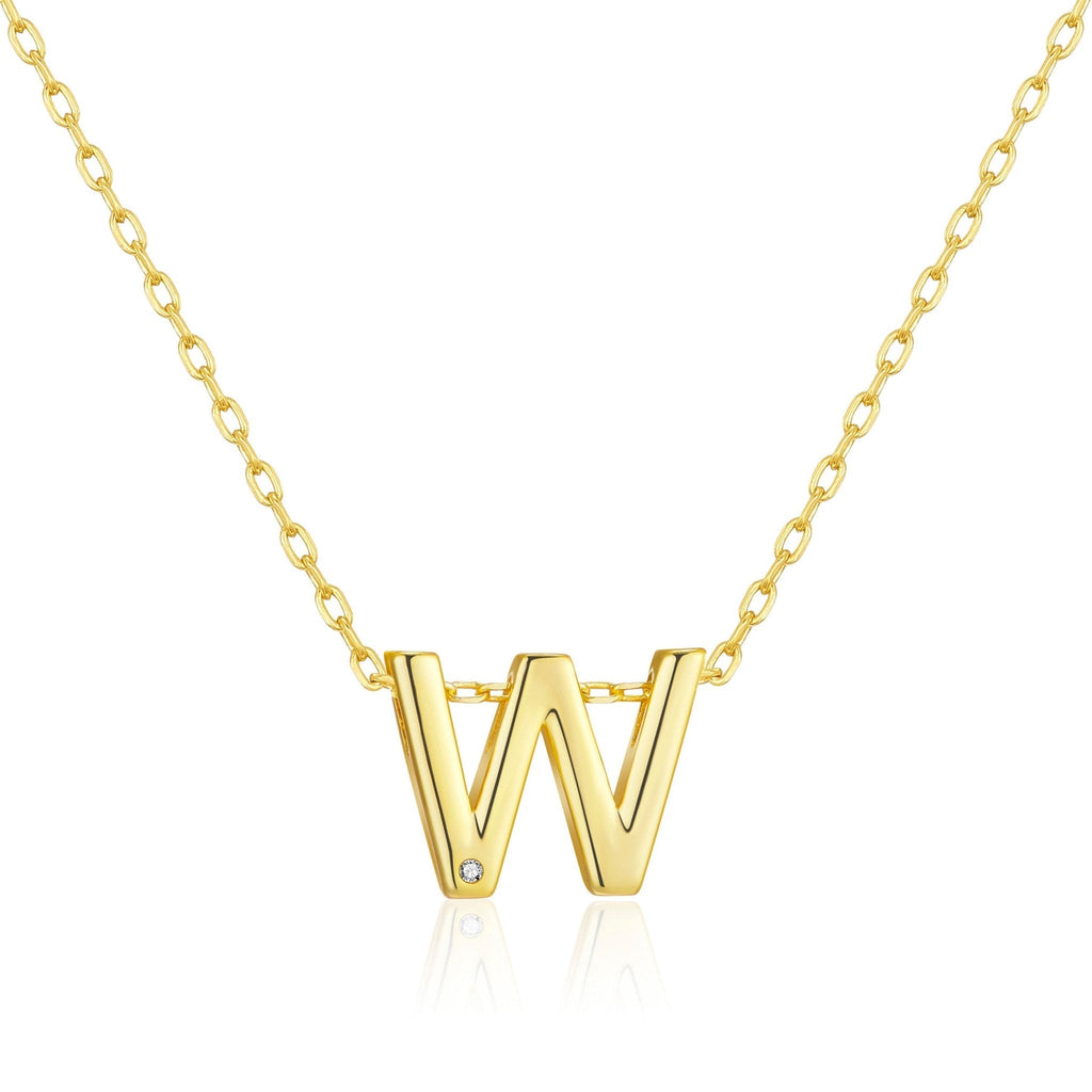 18k Gold Plated Initial Necklace Letter W Created with Zircondia® Crystals